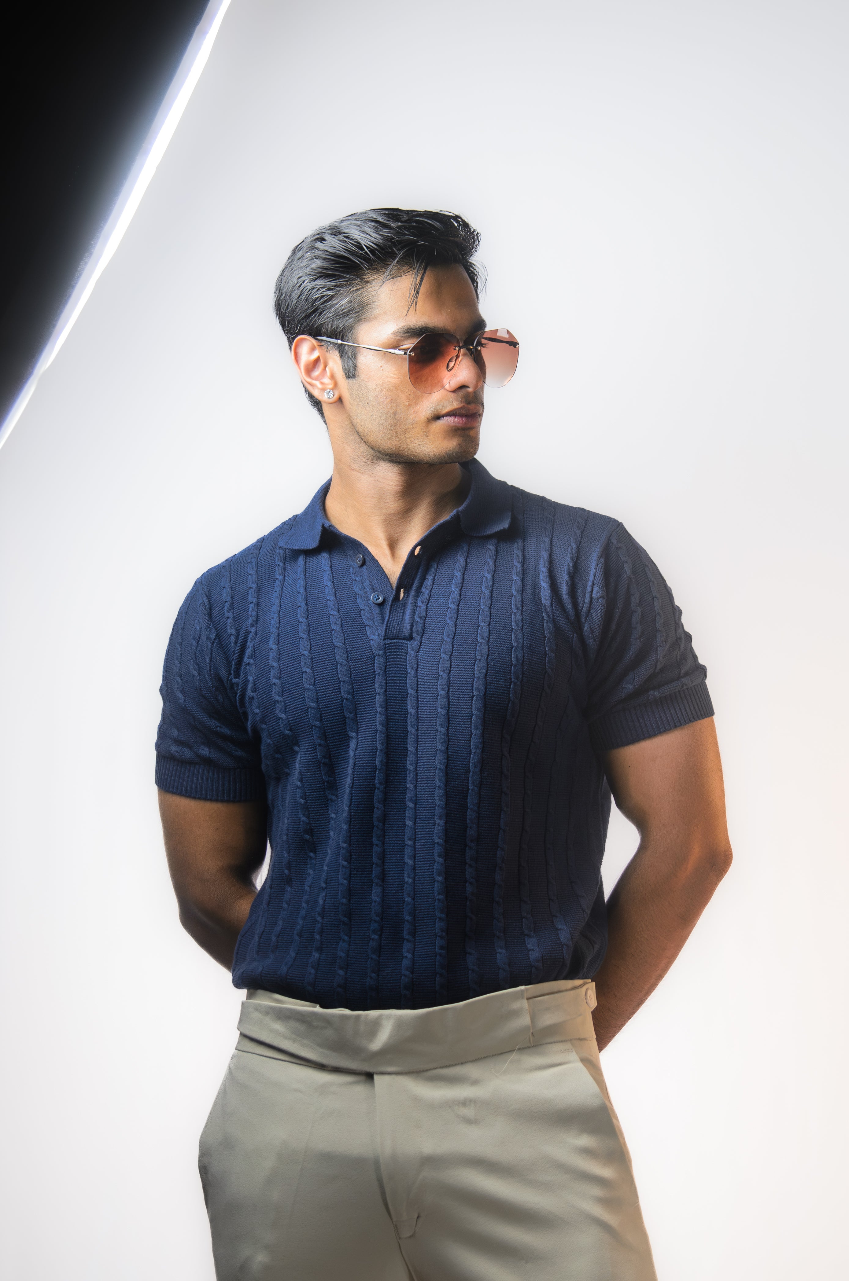 Navy Knitted Polo T-Shirt