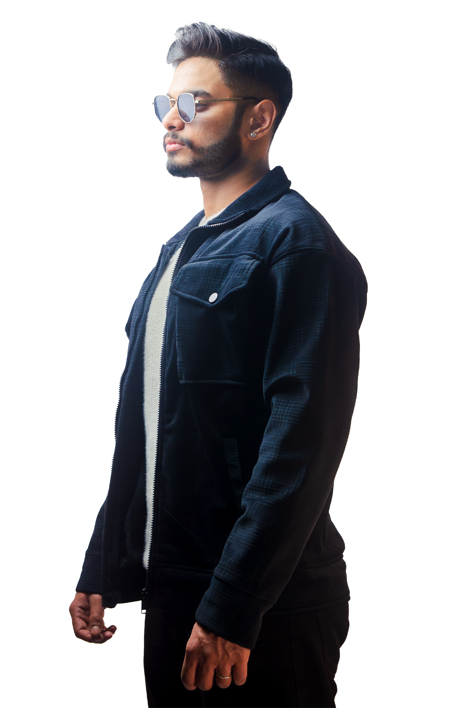 BLACK ZIPPER TEXTURED JACKET