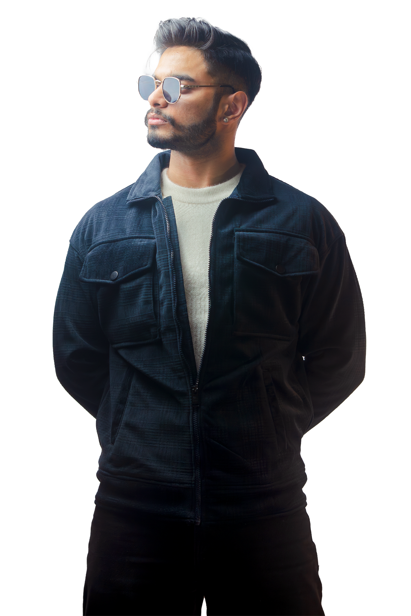 BLACK ZIPPER TEXTURED JACKET