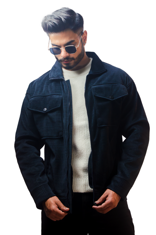 BLACK ZIPPER TEXTURED JACKET