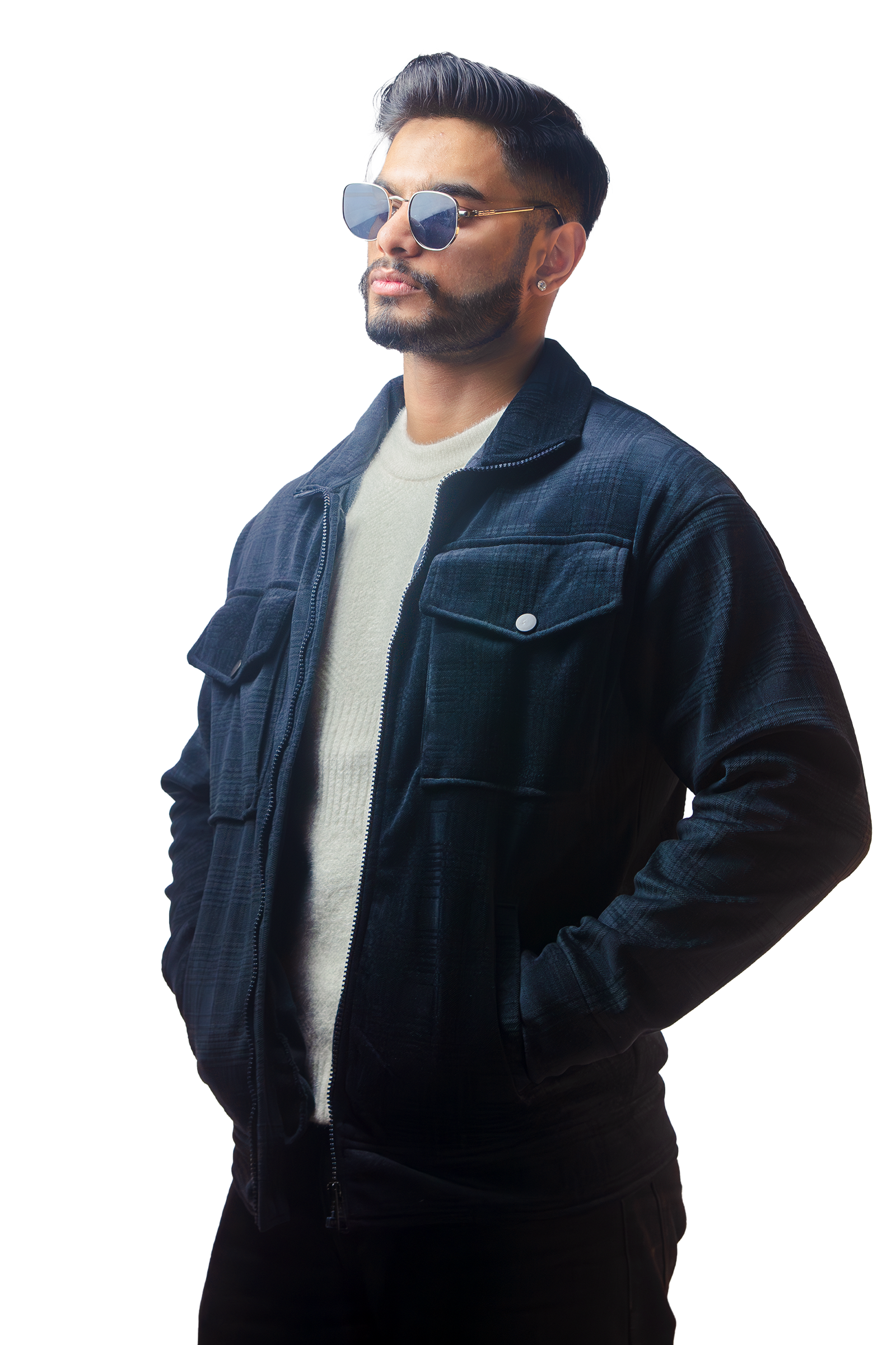 BLACK ZIPPER TEXTURED JACKET