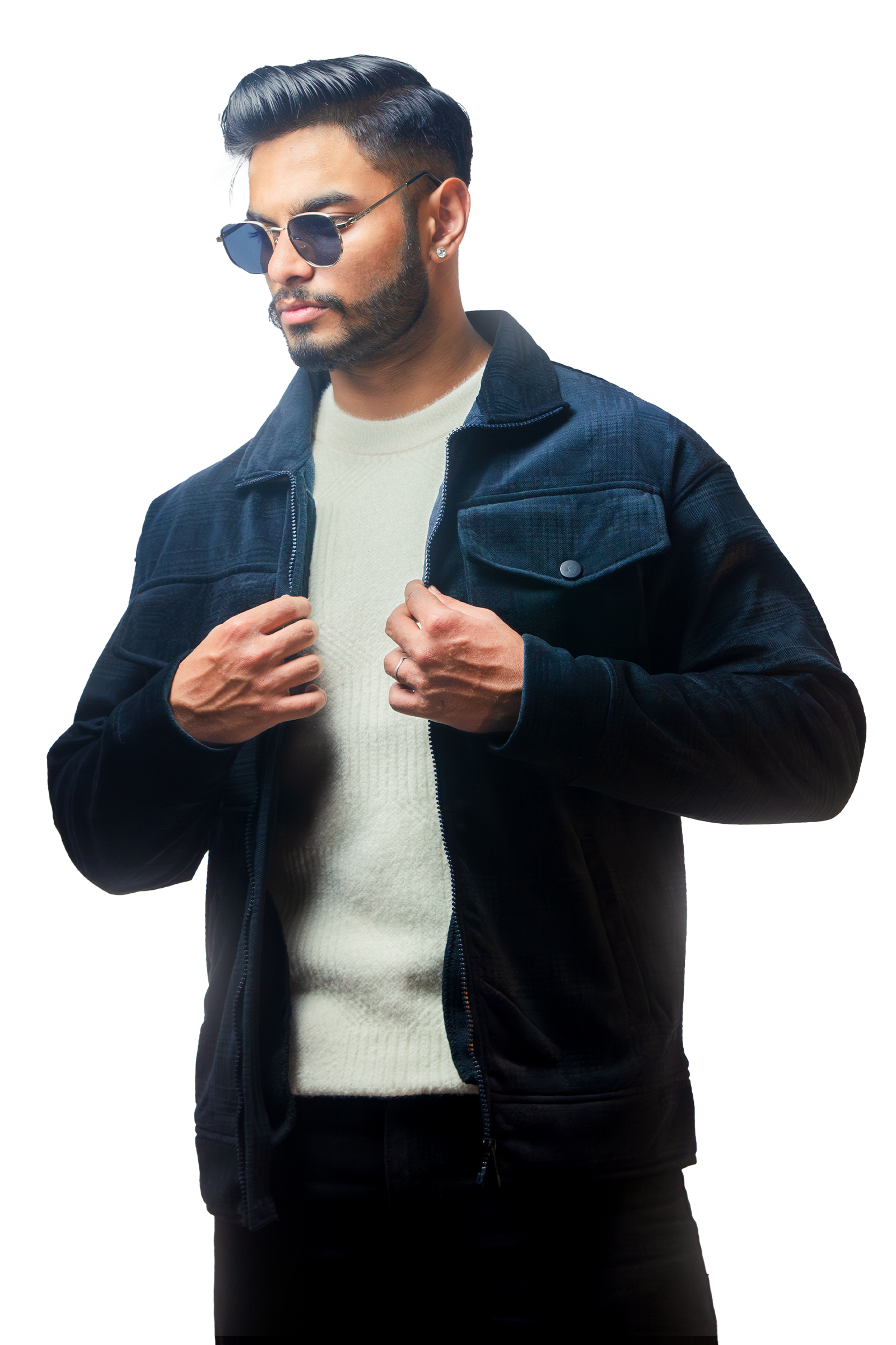 BLACK ZIPPER TEXTURED JACKET