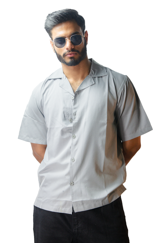 Cuban Collar Grey Shirt