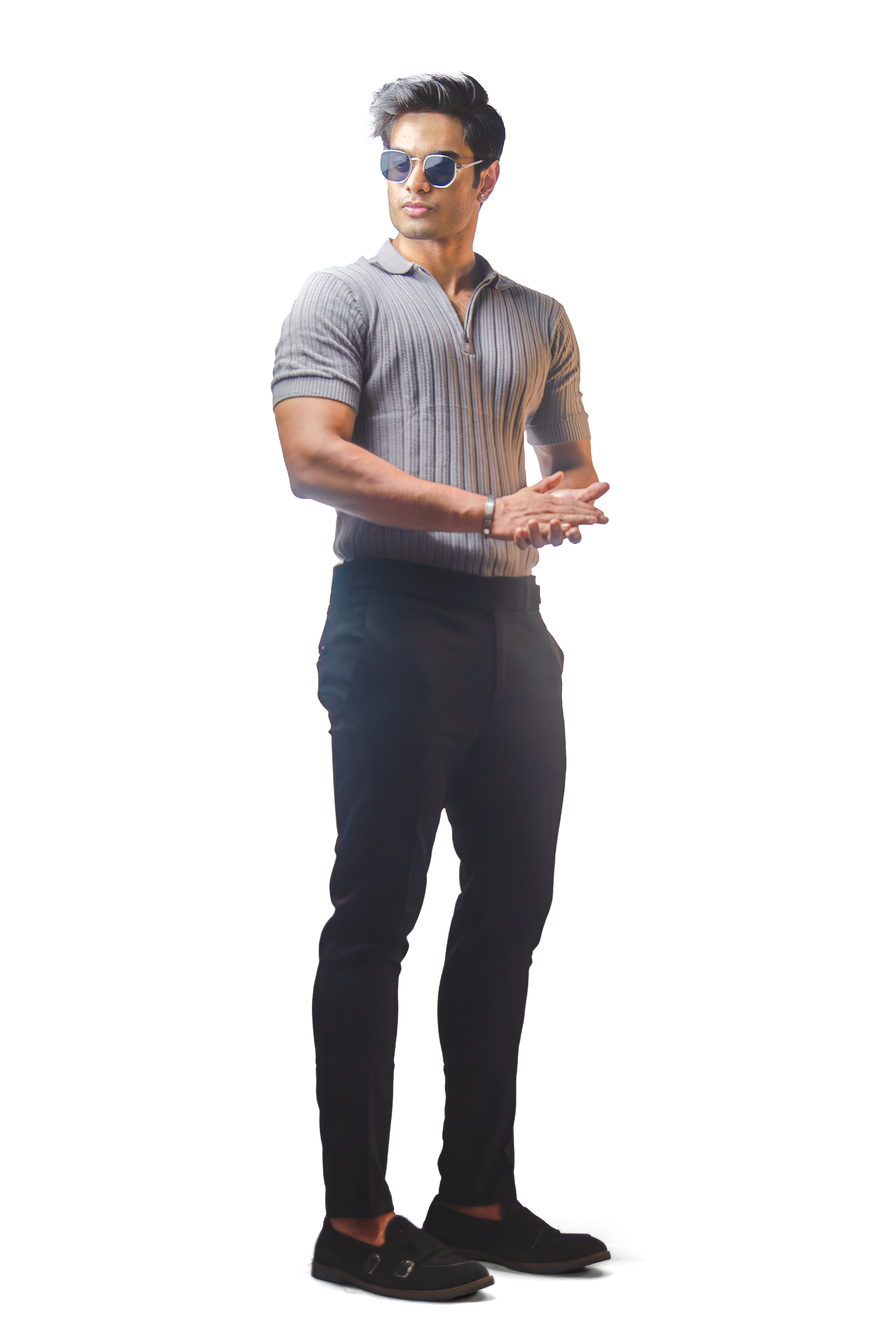 Grey Knitted Polo T-shirt