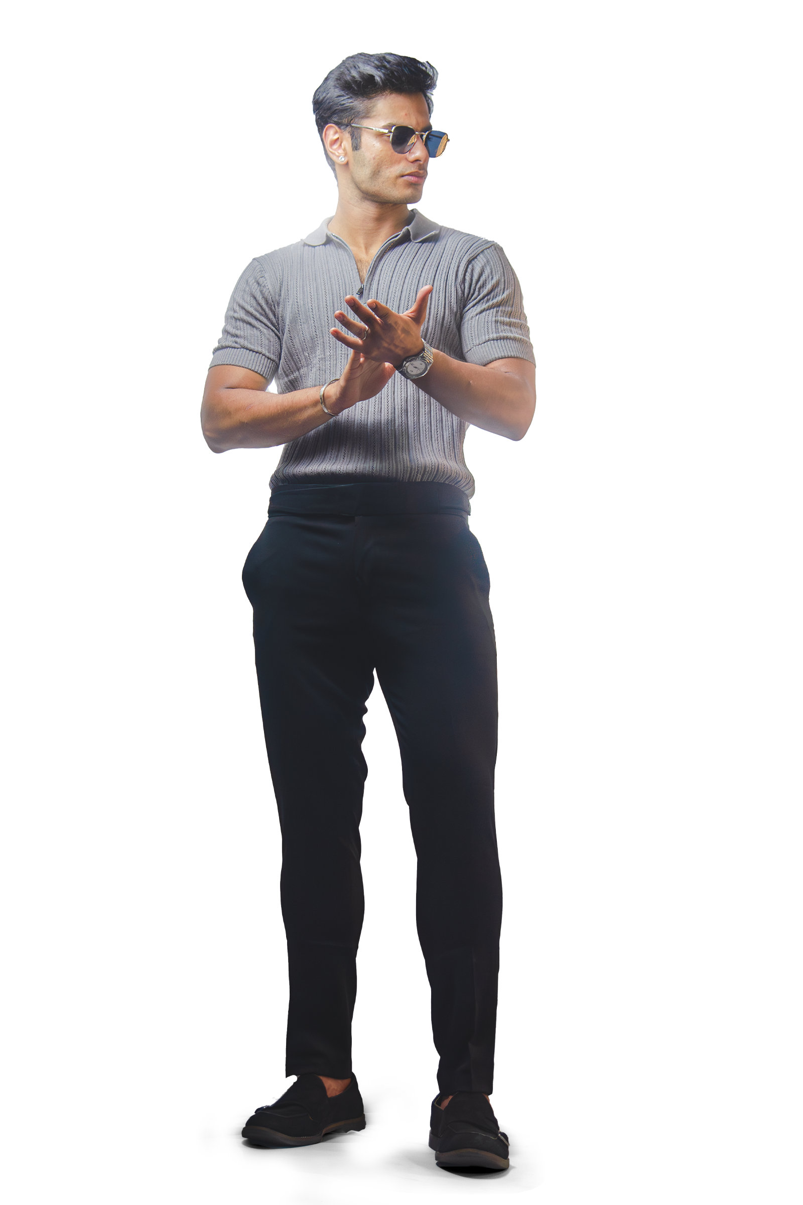 Grey Knitted Polo T-shirt