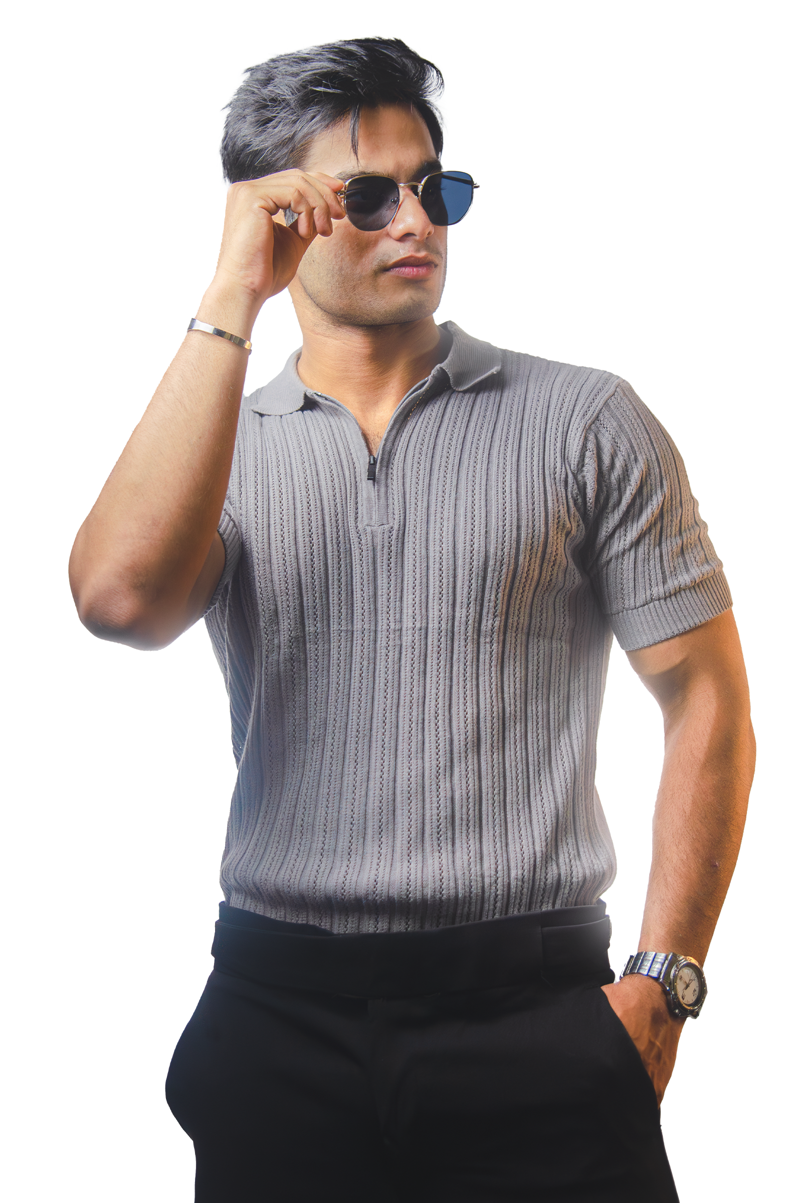 Grey Knitted Polo T-shirt