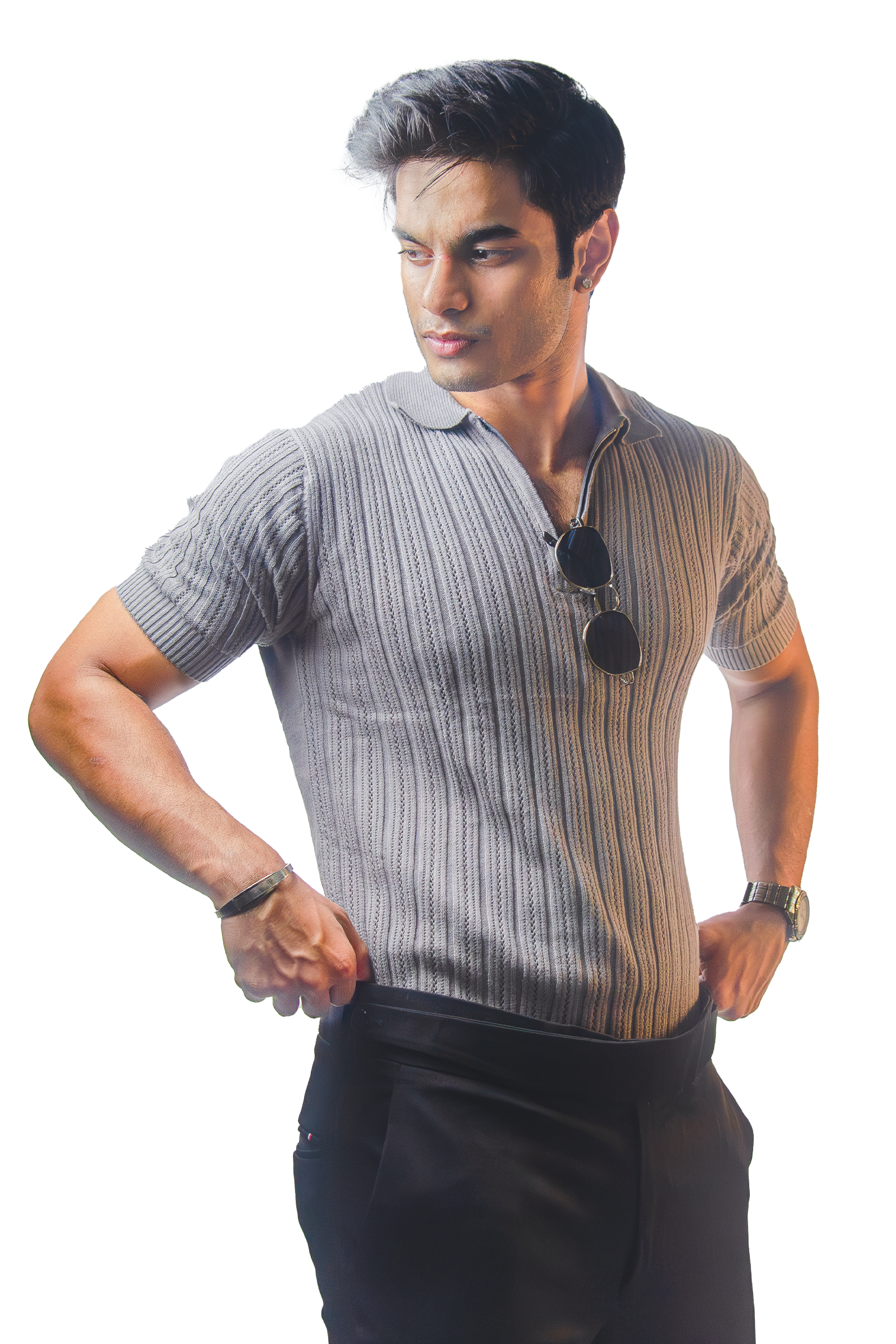 Grey Knitted Polo T-shirt