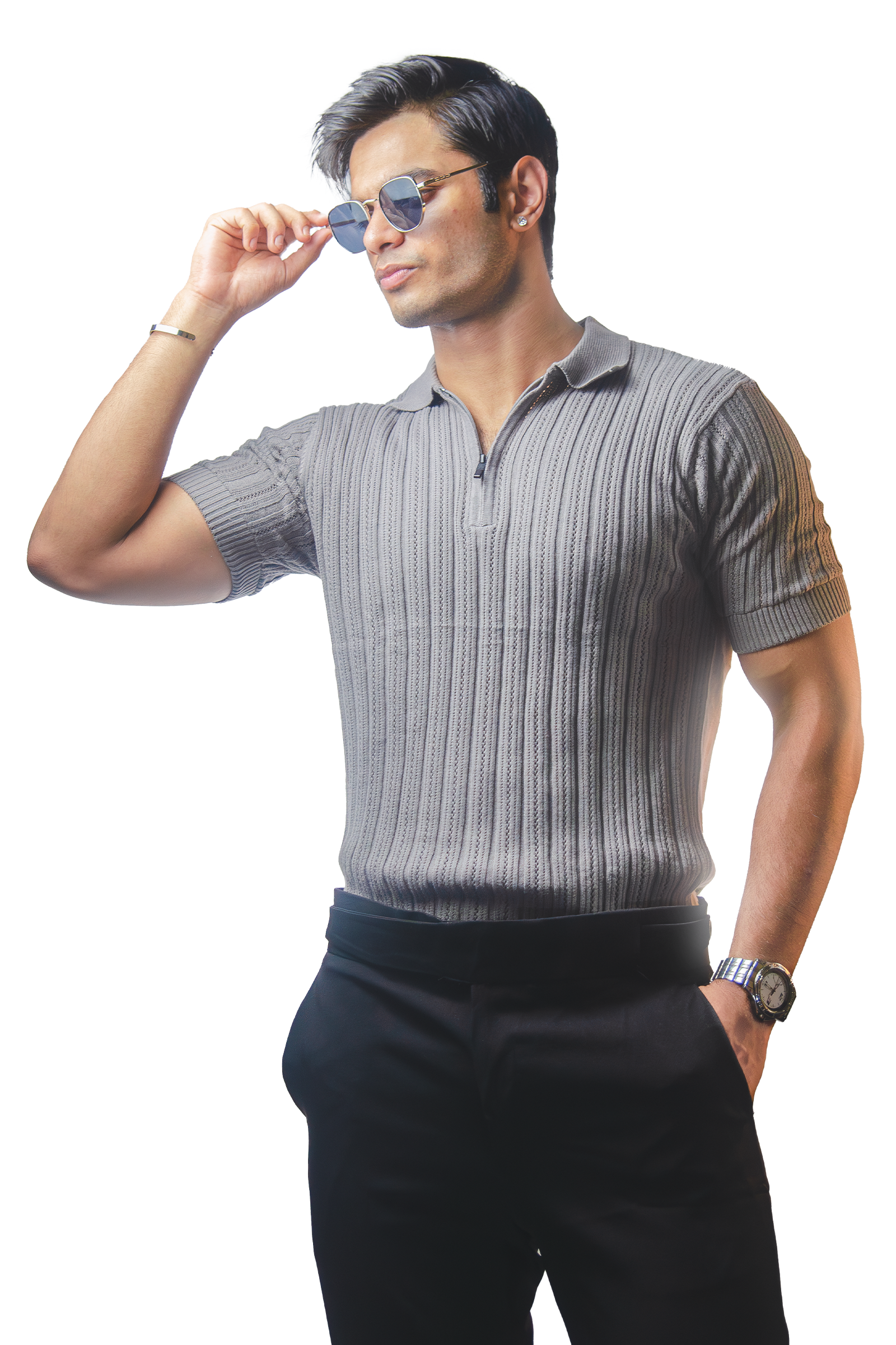 Grey Knitted Polo T-shirt