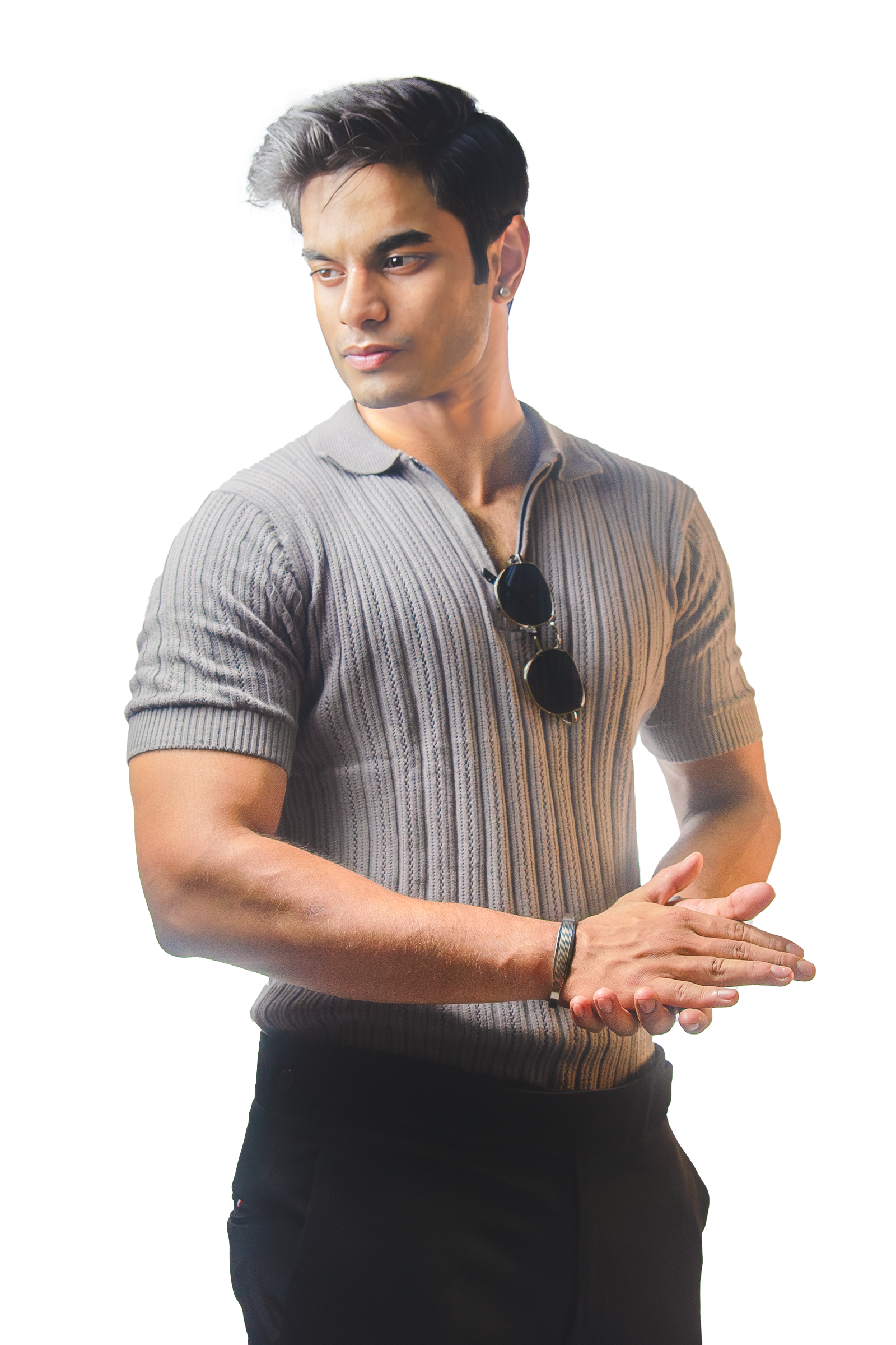 Grey Knitted Polo T-shirt