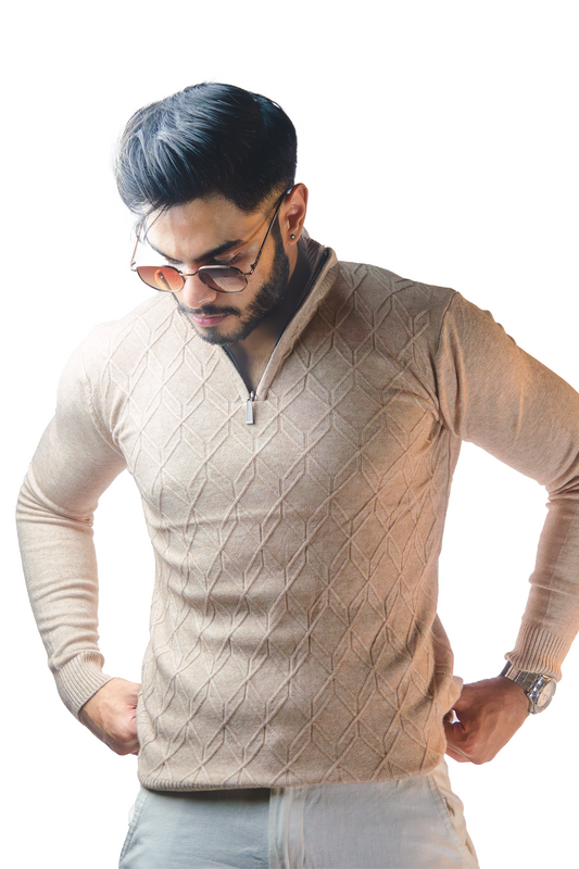 Sand Knitted Quaterzip Sweater