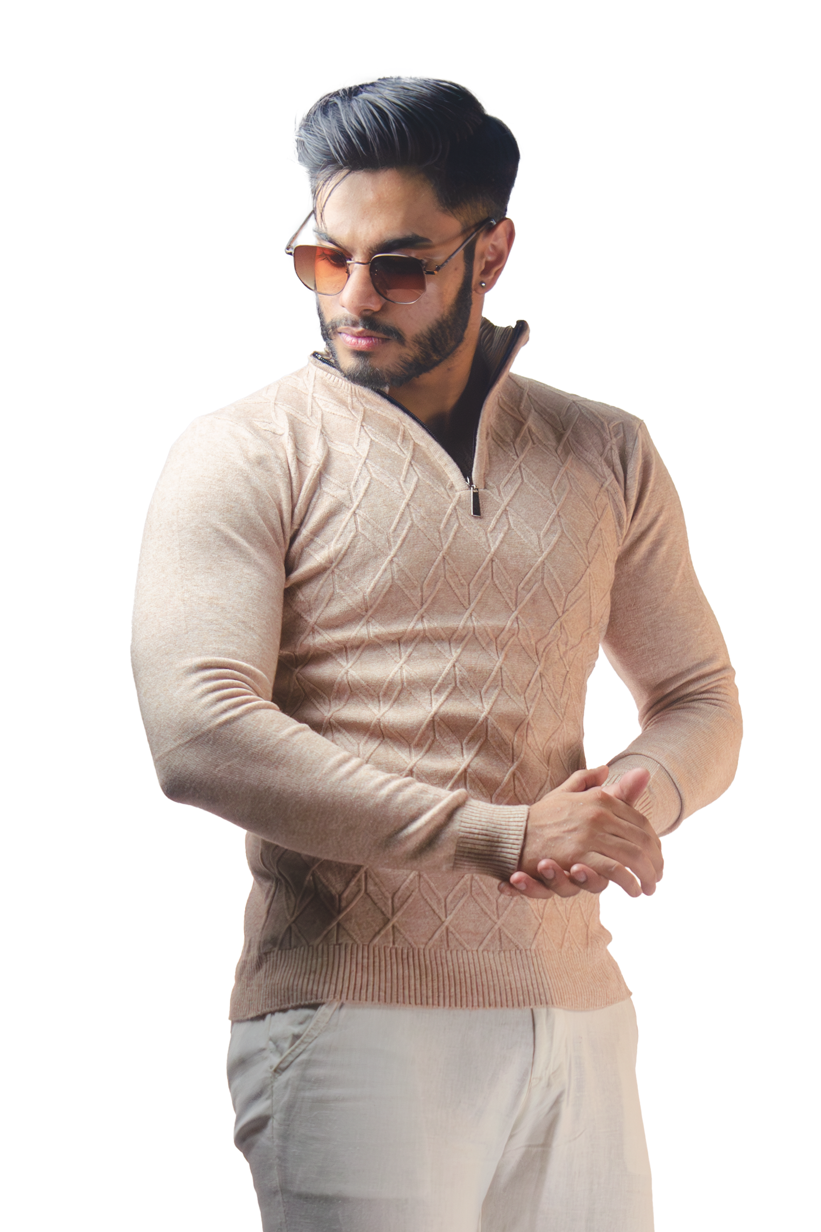 Sand Knitted Quaterzip Sweater