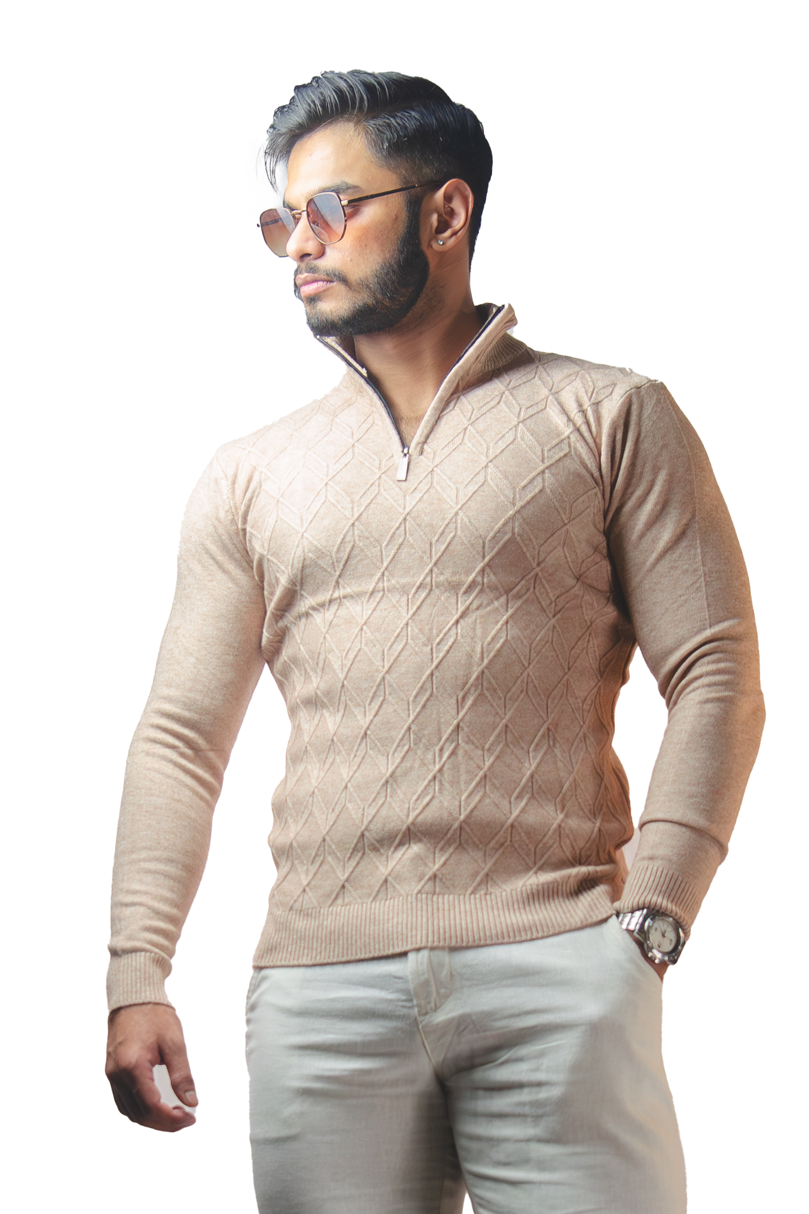 Sand Knitted Quaterzip Sweater