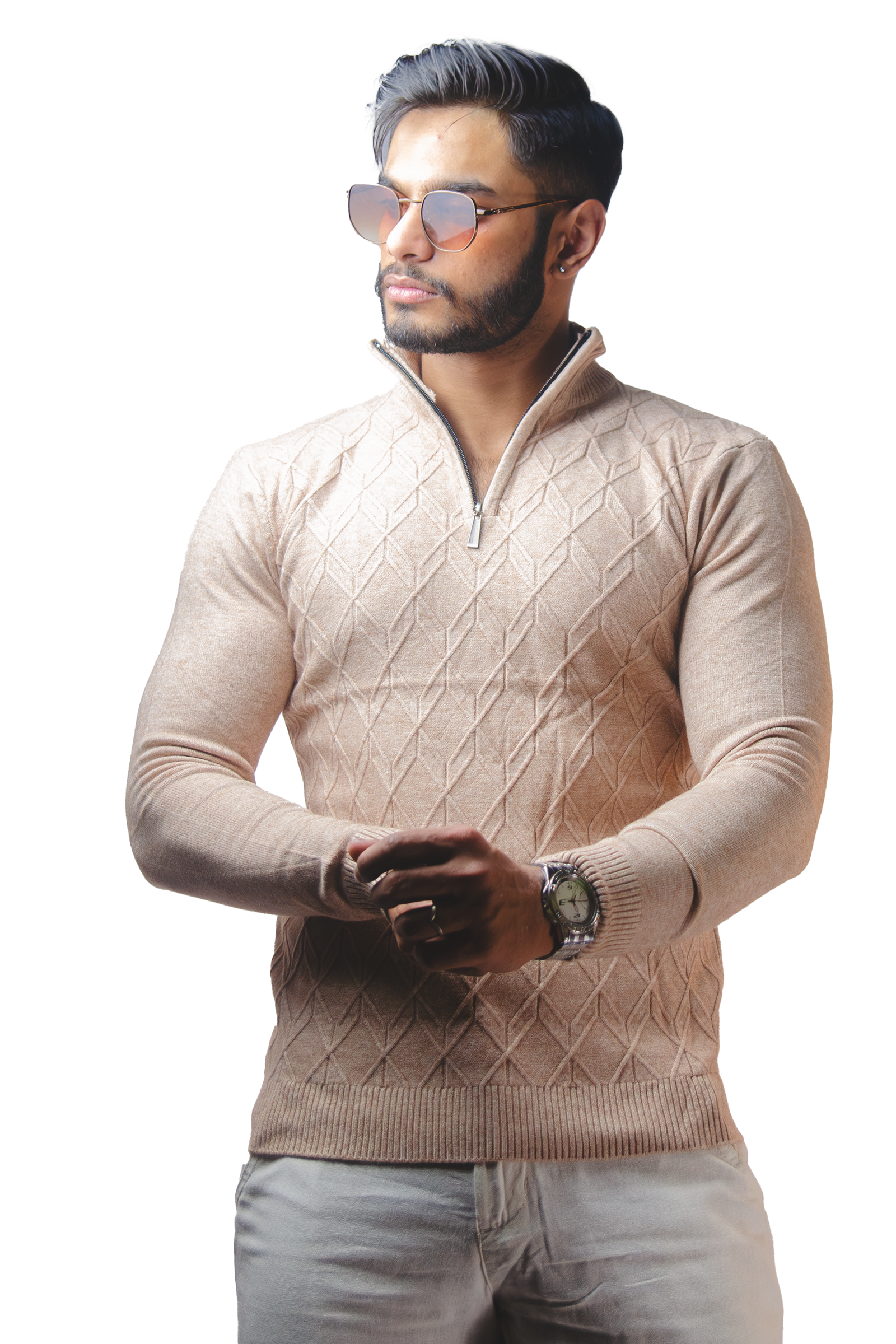 Sand Knitted Quaterzip Sweater