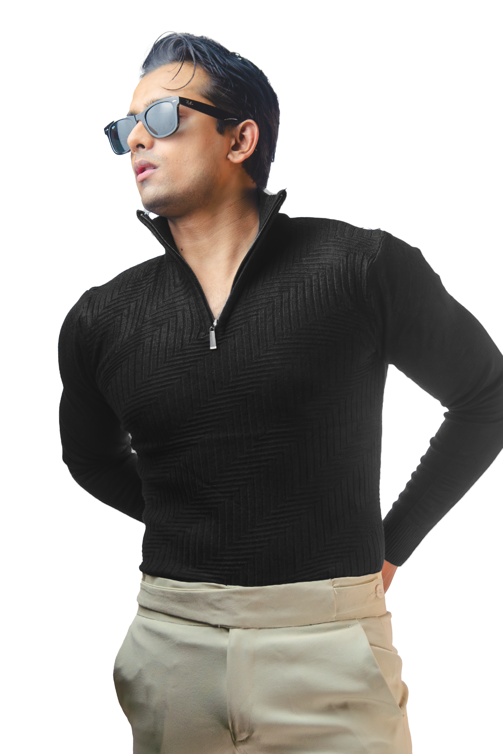 Black Textured Knit Sweater