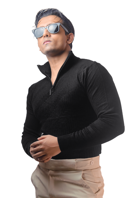 Black Textured Knit Sweater