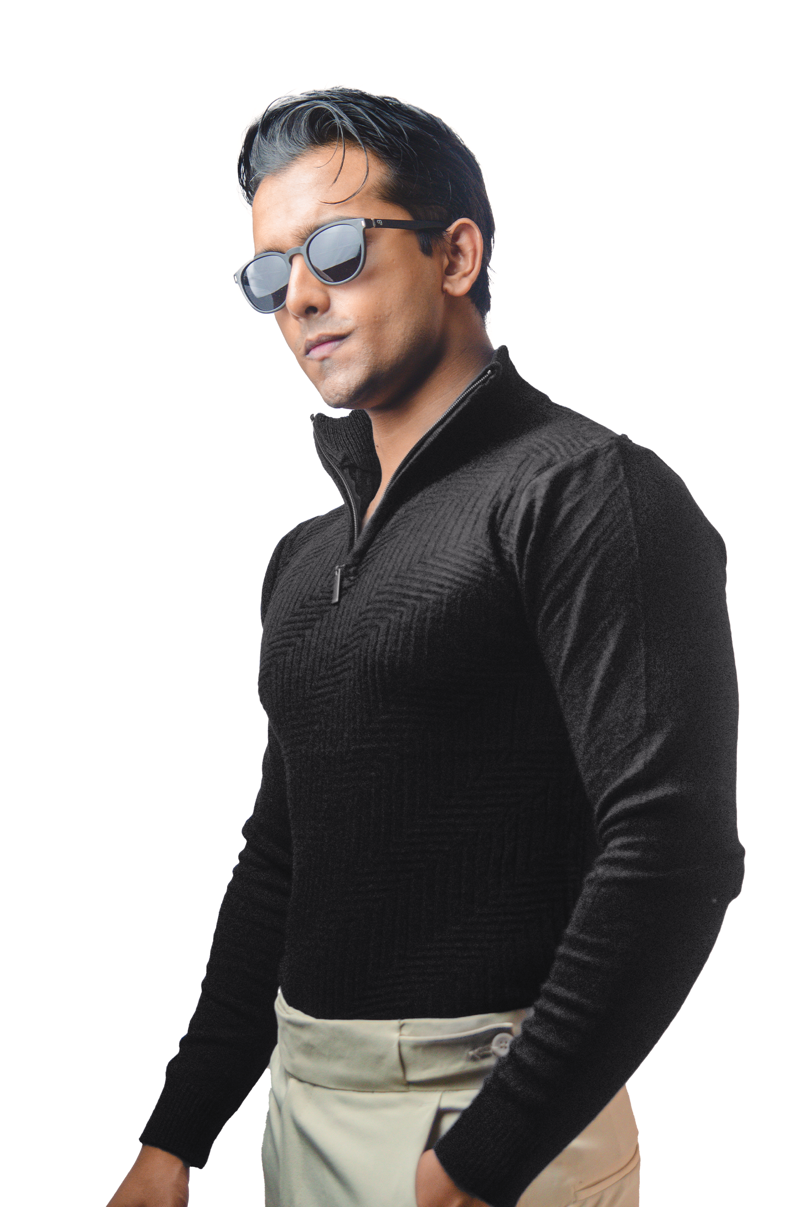 Black Textured Knit Sweater