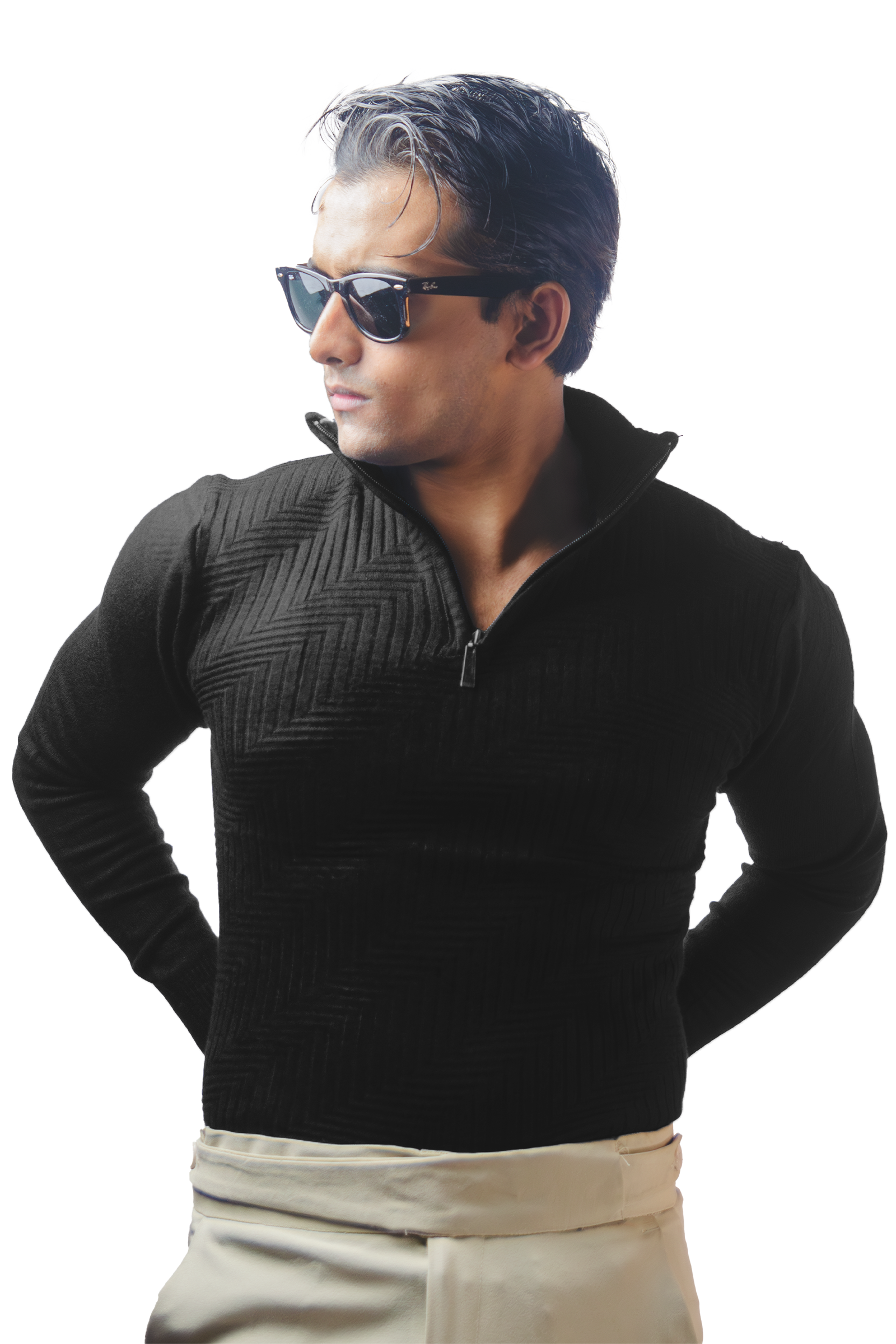 Black Textured Knit Sweater