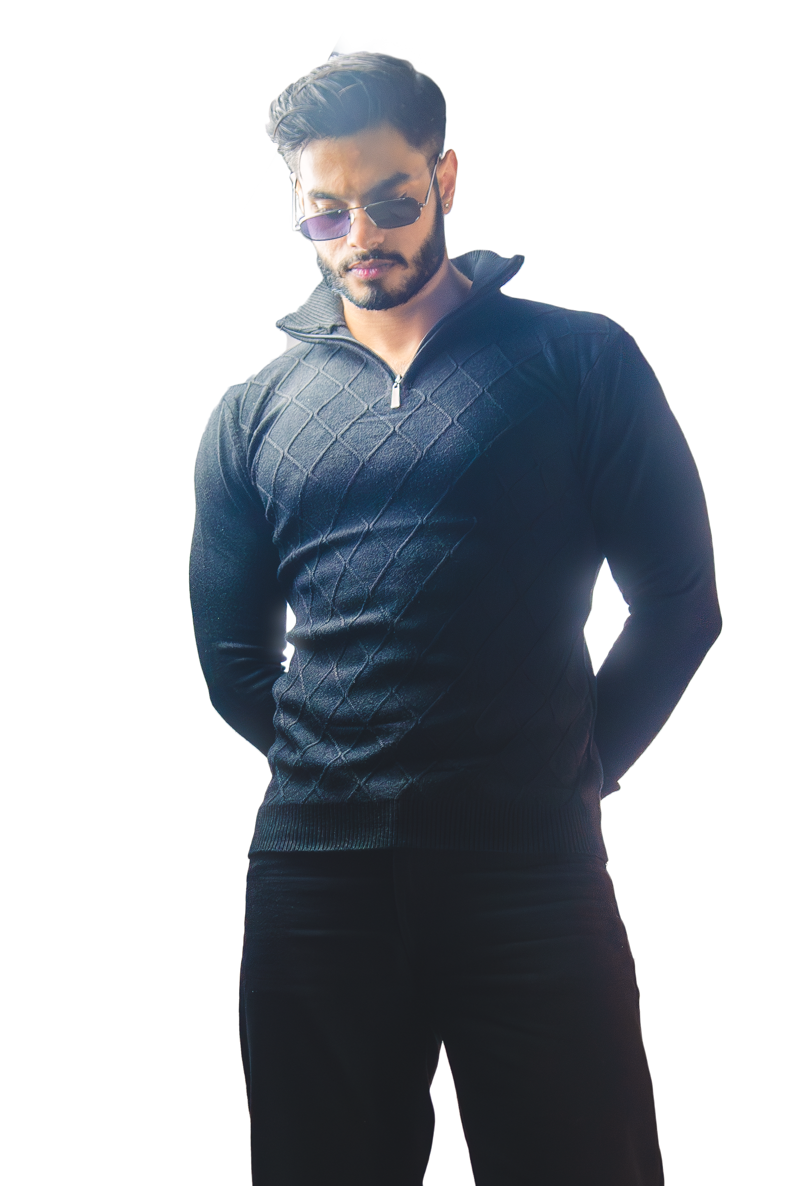 Black Knitted Quaterzip Sweater