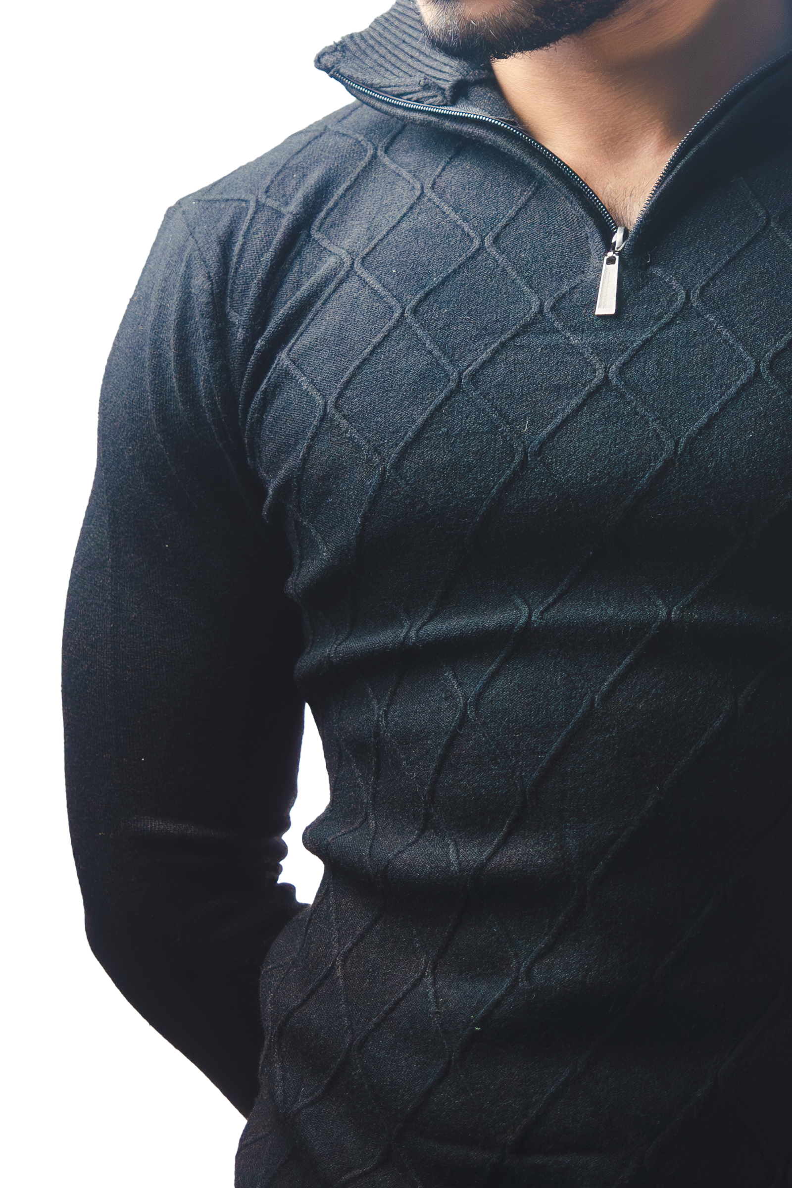 Black Knitted Quaterzip Sweater