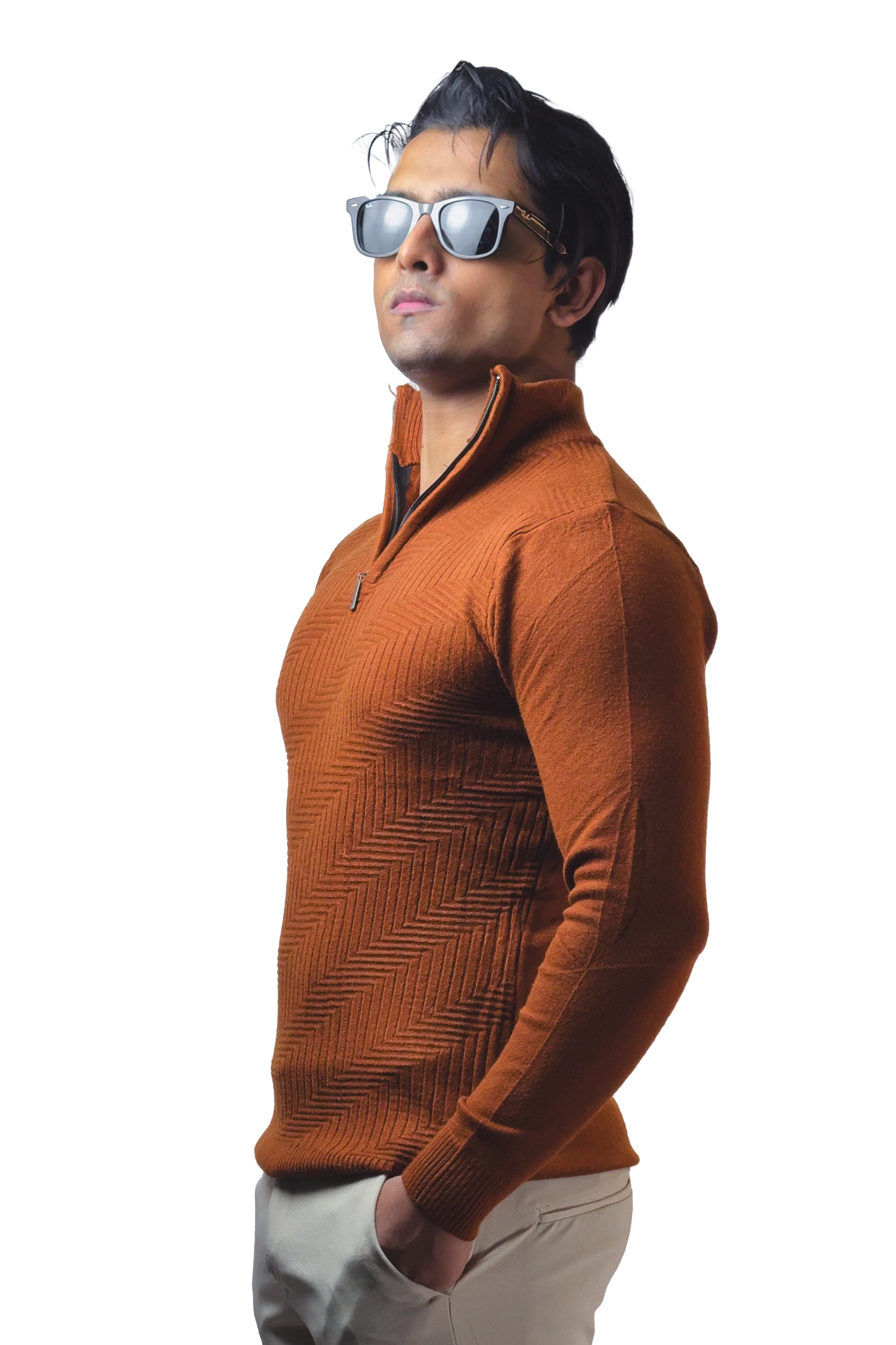 Brown Knitted Quaterzip Sweater