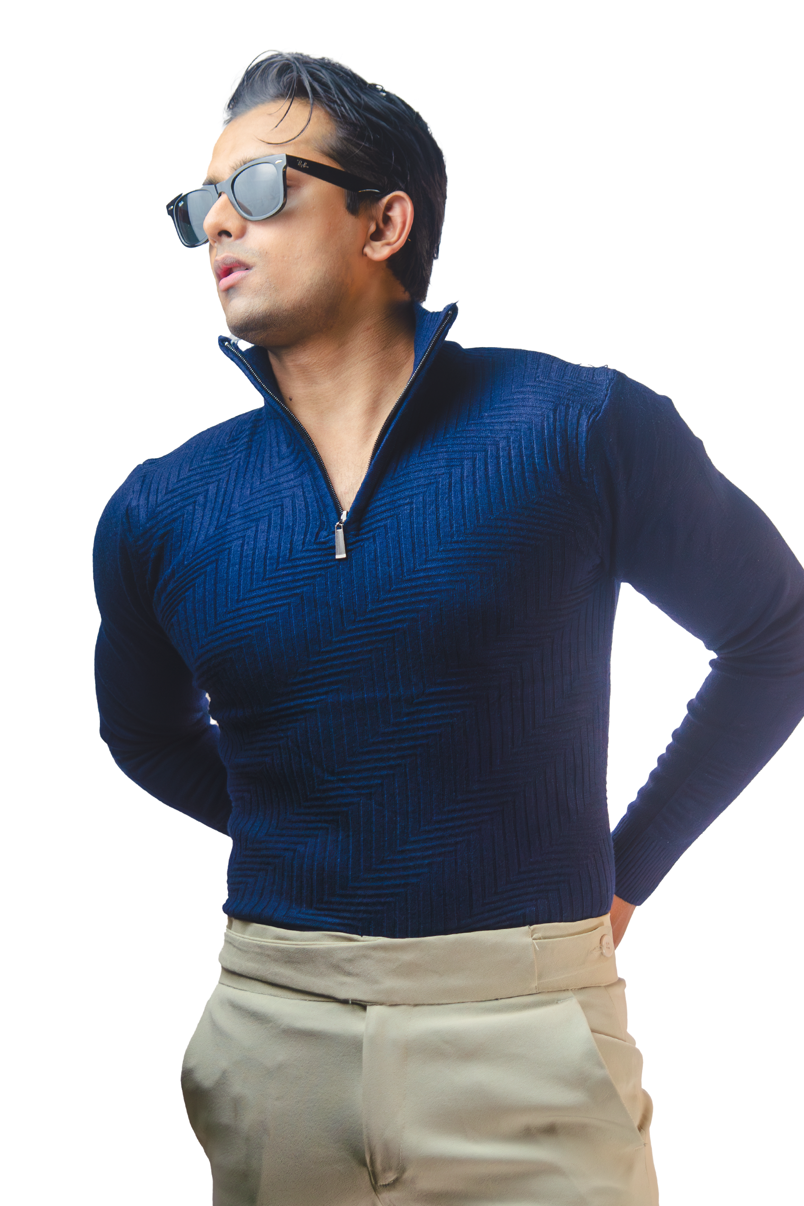 Navy Textured Knit Sweater