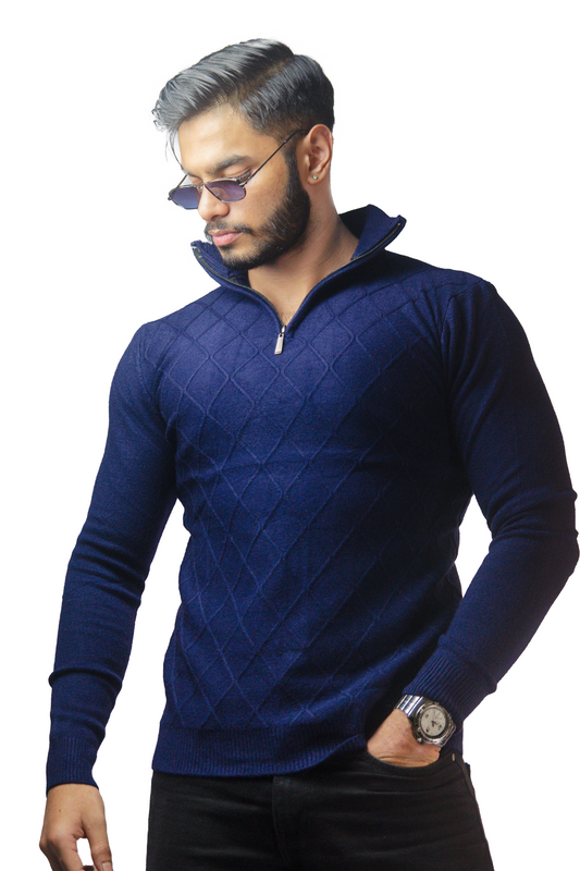 Navy Knitted Quaterzip Sweater