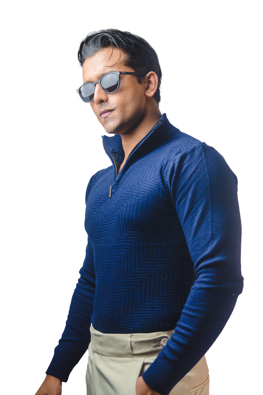 Navy Textured Knit Sweater