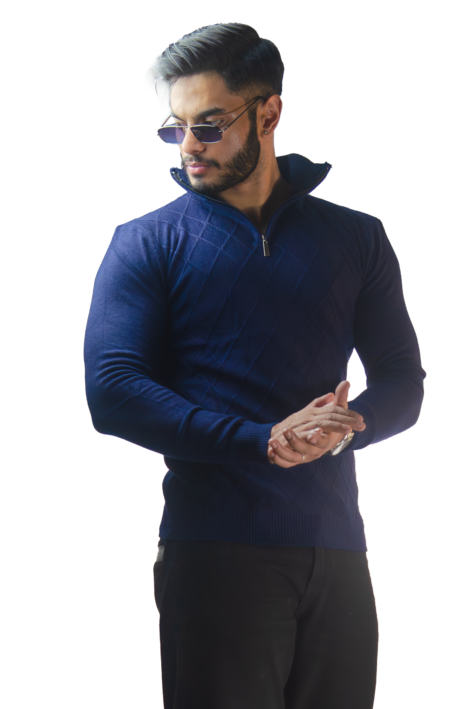 Navy Knitted Quaterzip Sweater