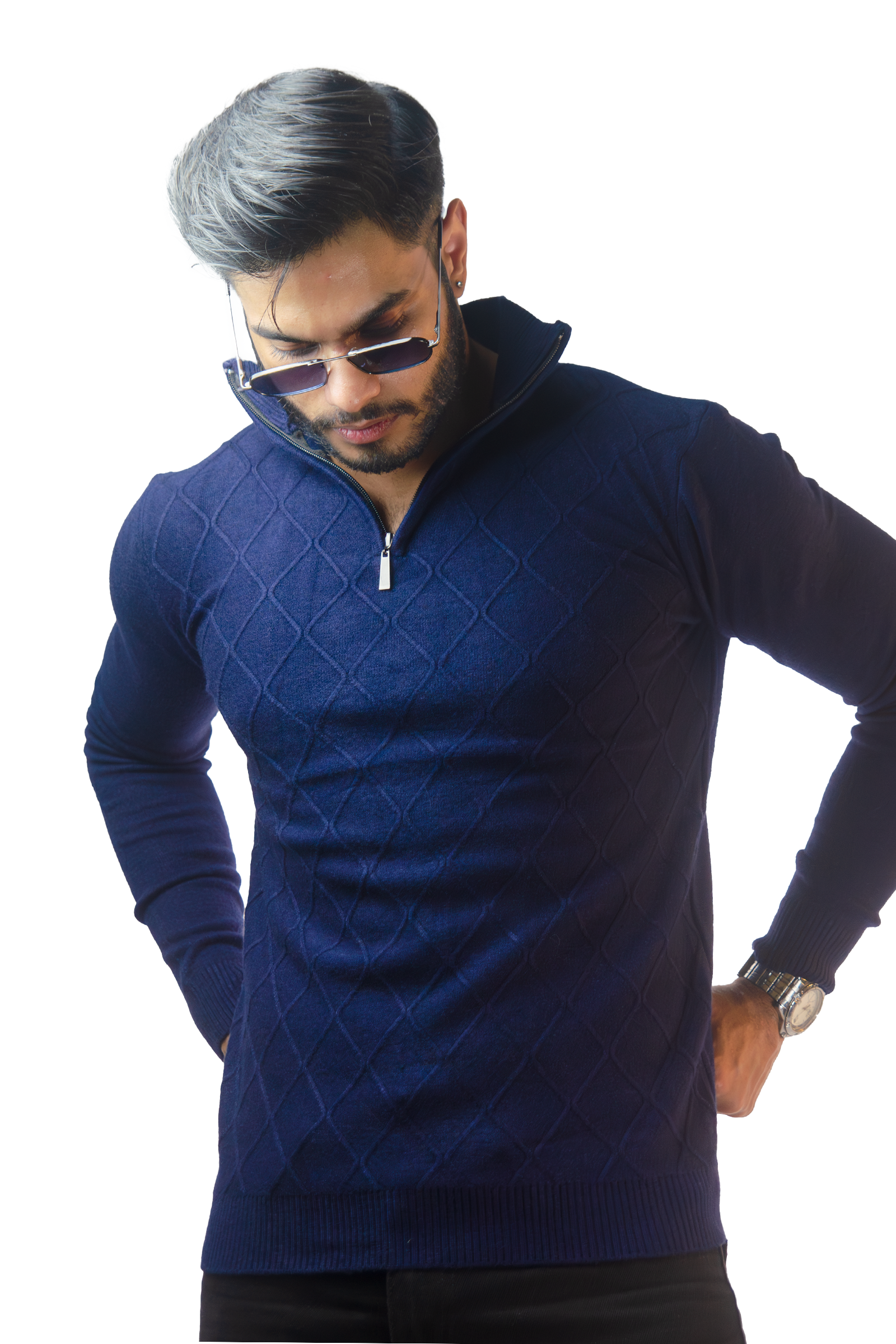 Navy Knitted Quaterzip Sweater