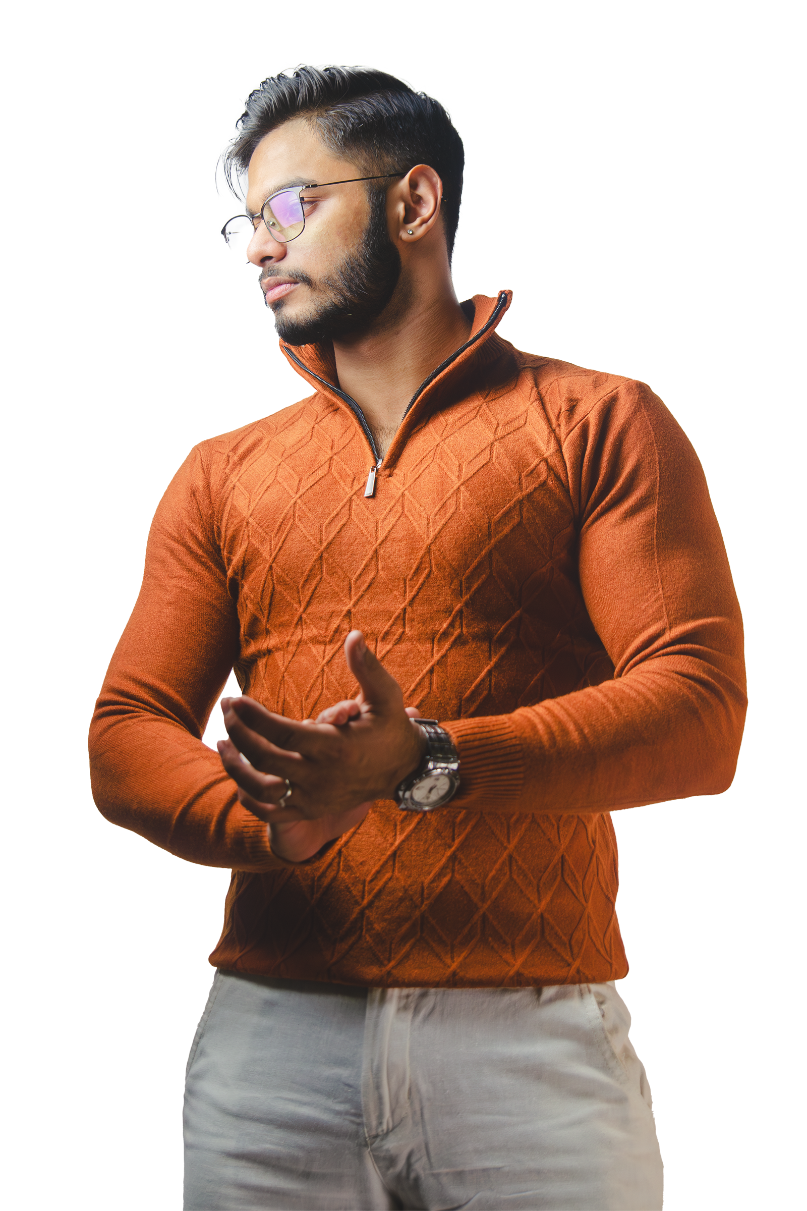 Brown Textured Knit Sweater