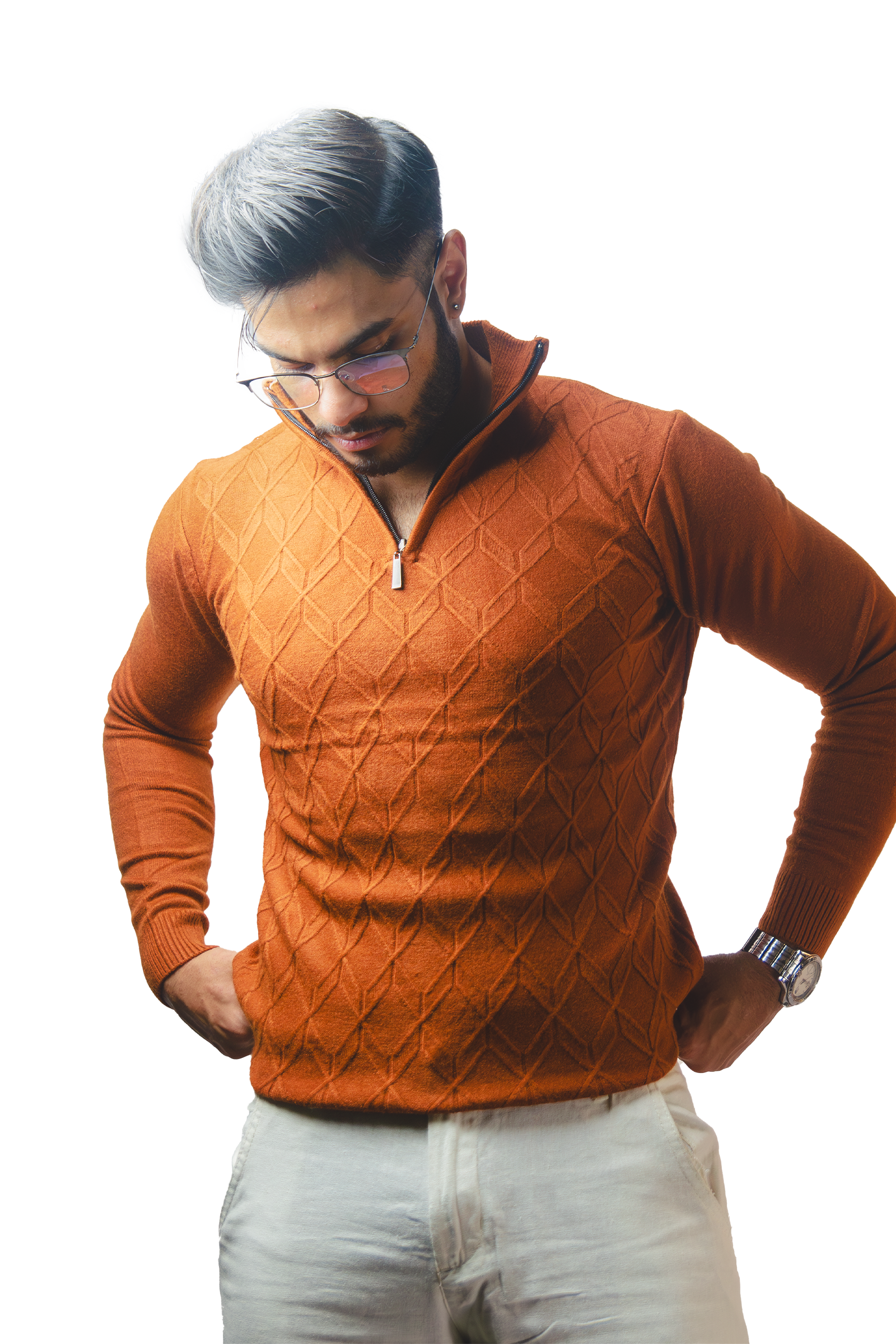 Brown Textured Knit Sweater