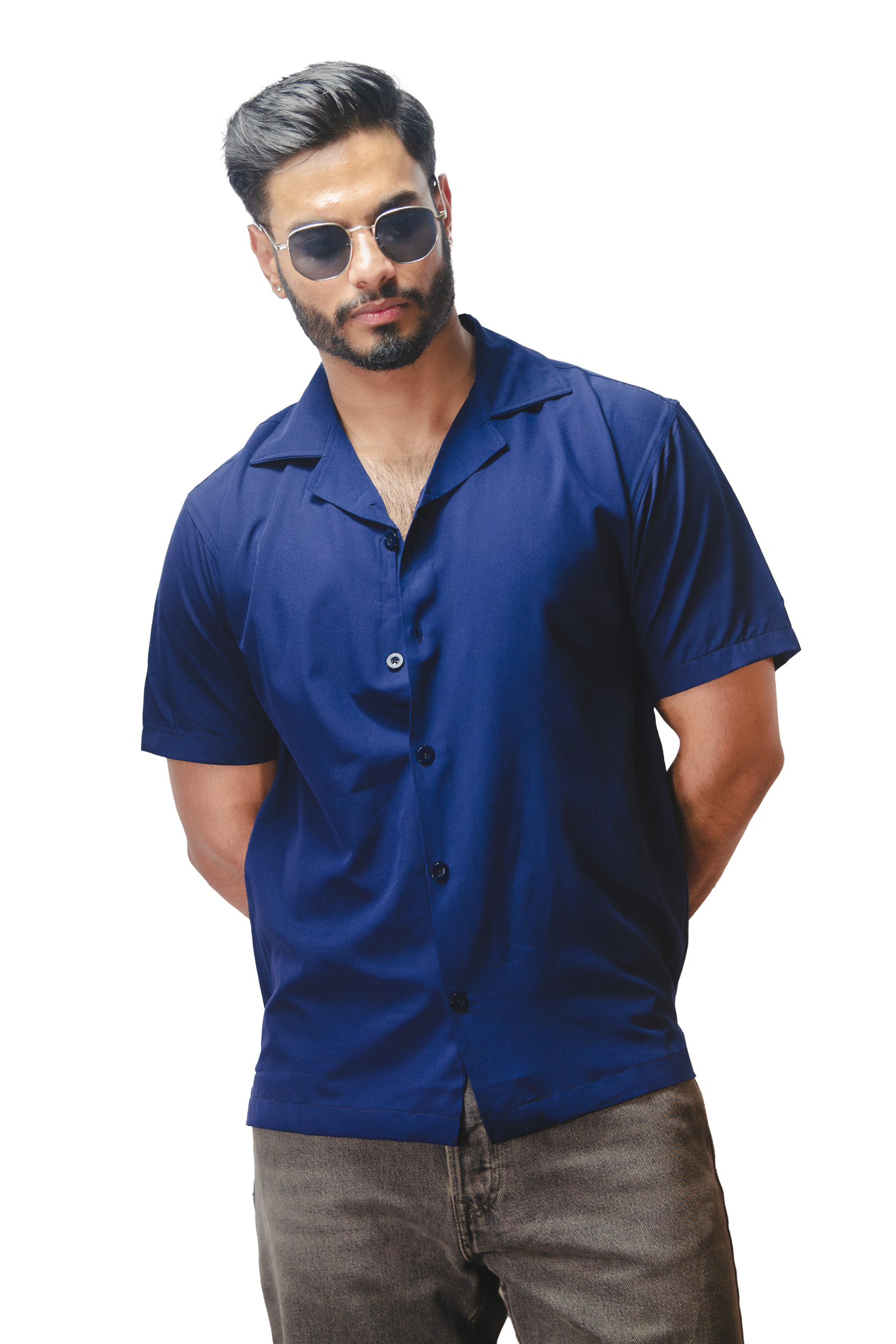 Cuban Collar Navy Shirt