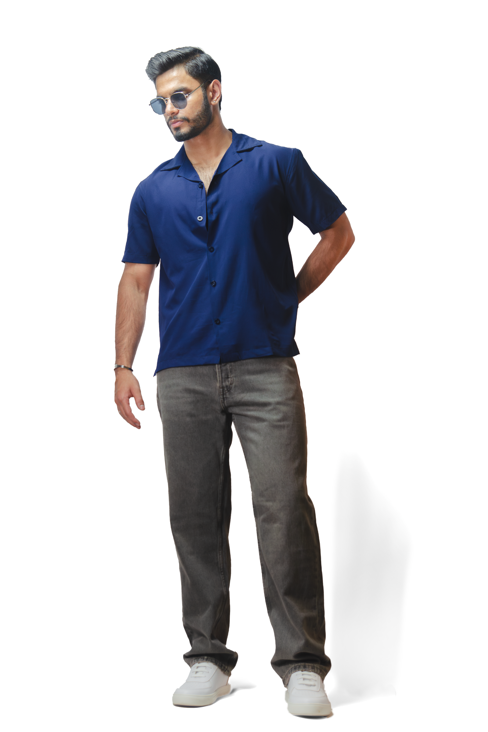 Cuban Collar Navy Shirt