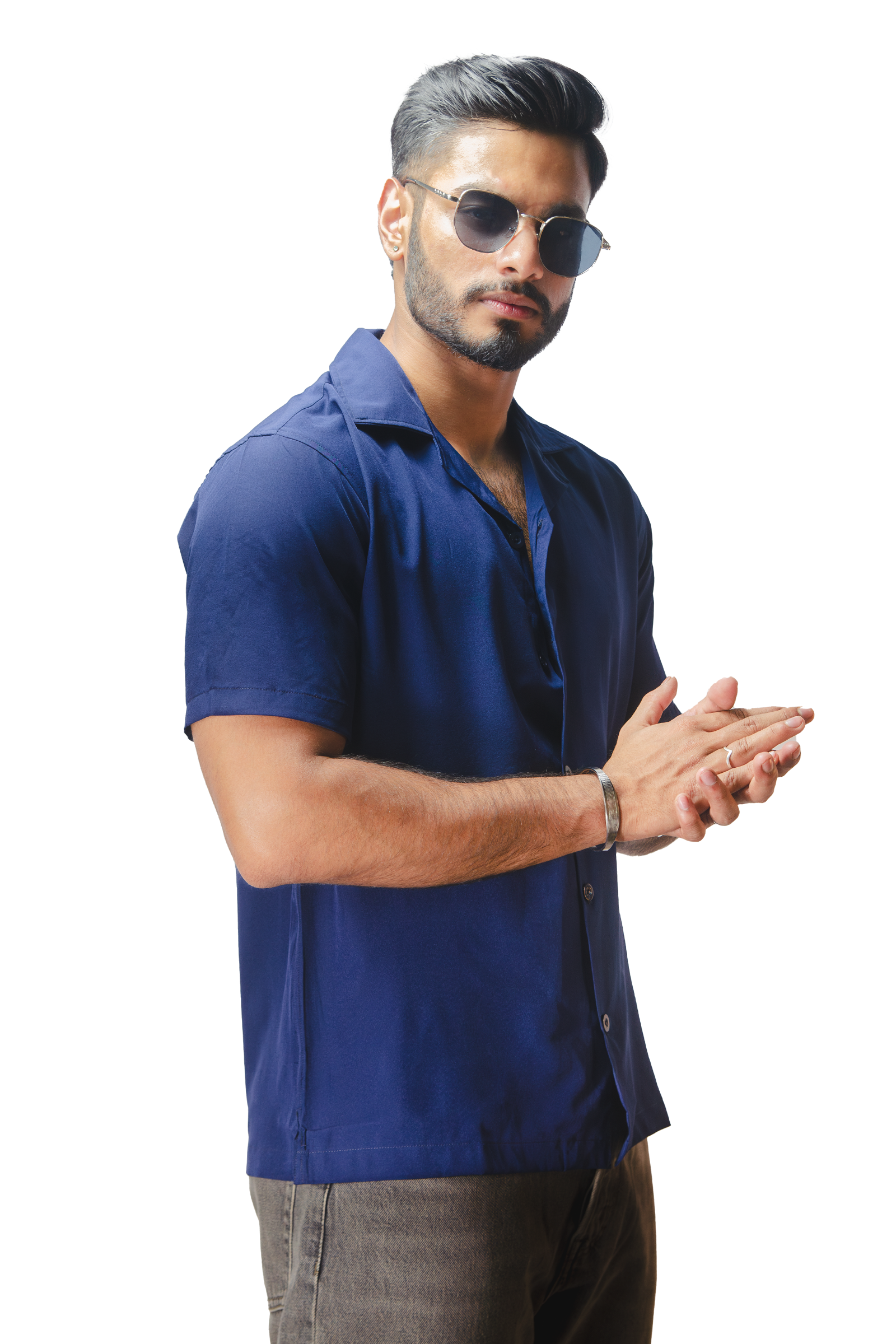 Cuban Collar Navy Shirt