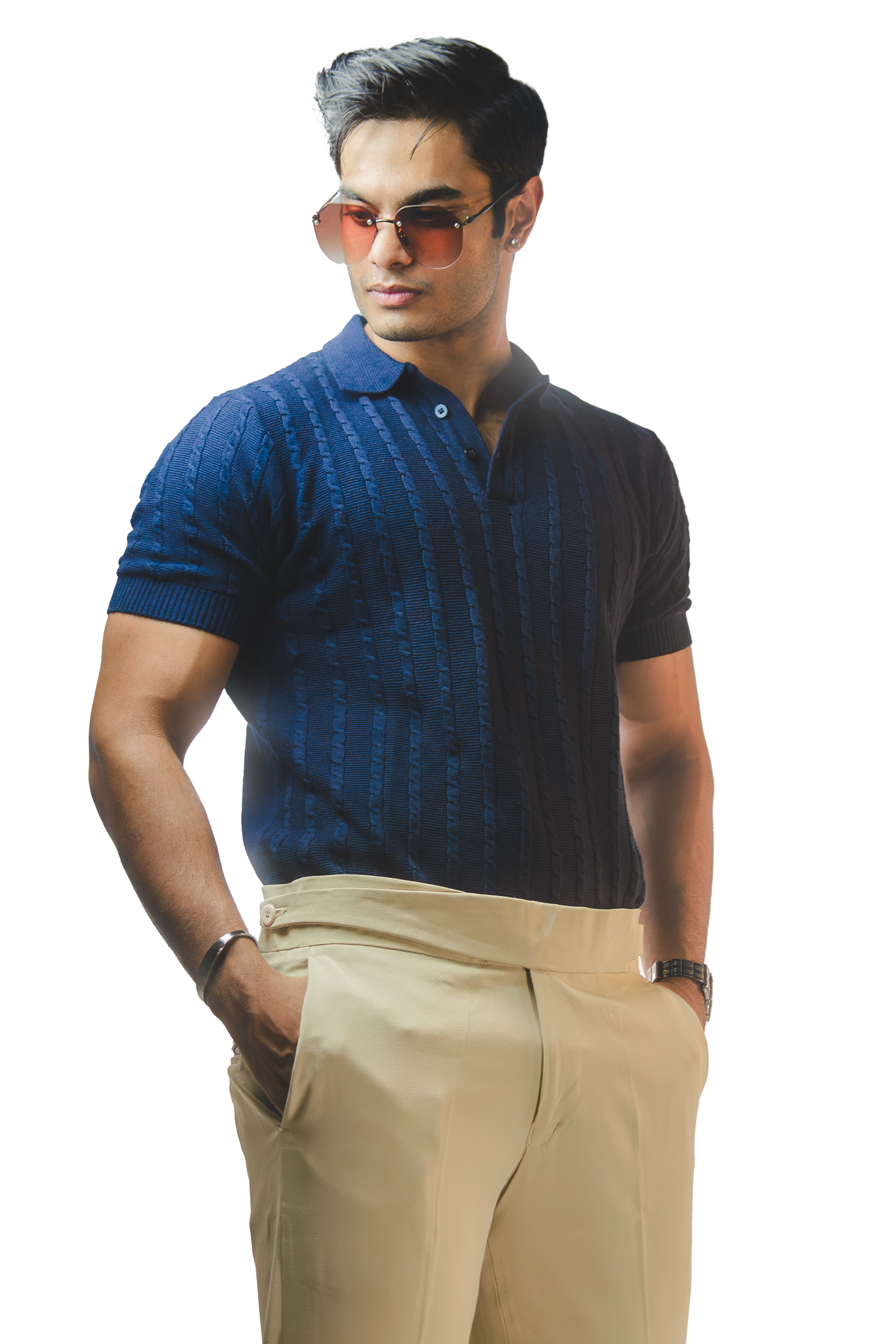 Navy Knitted Polo T-Shirt