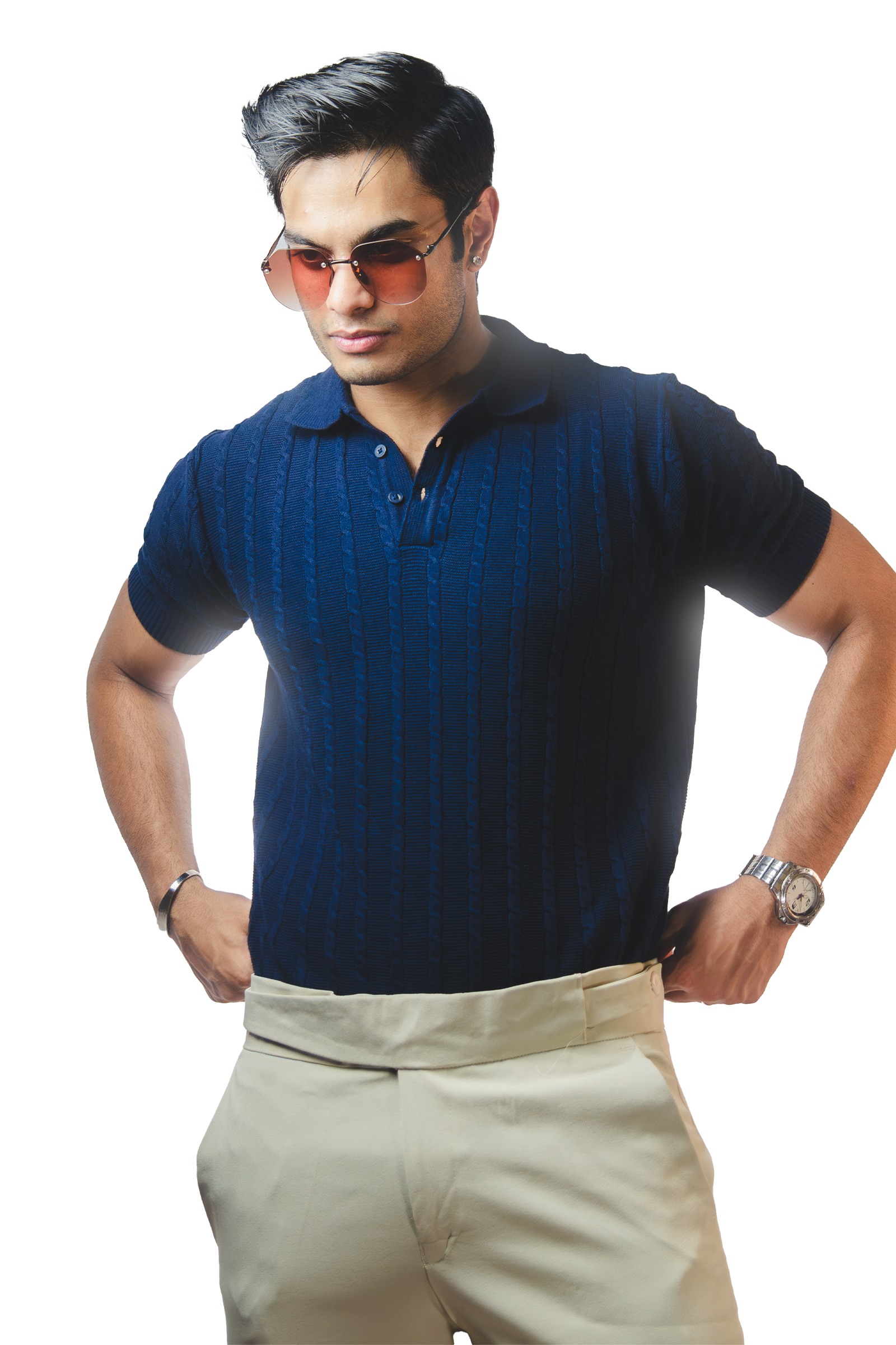 Navy Knitted Polo T-Shirt