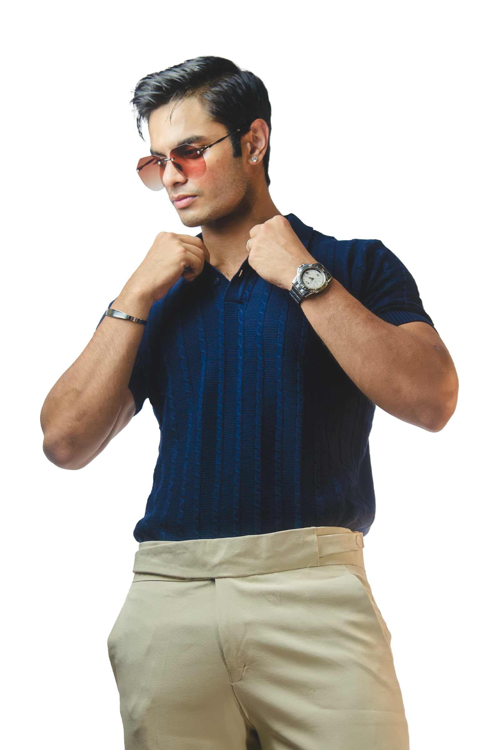 Navy Knitted Polo T-Shirt