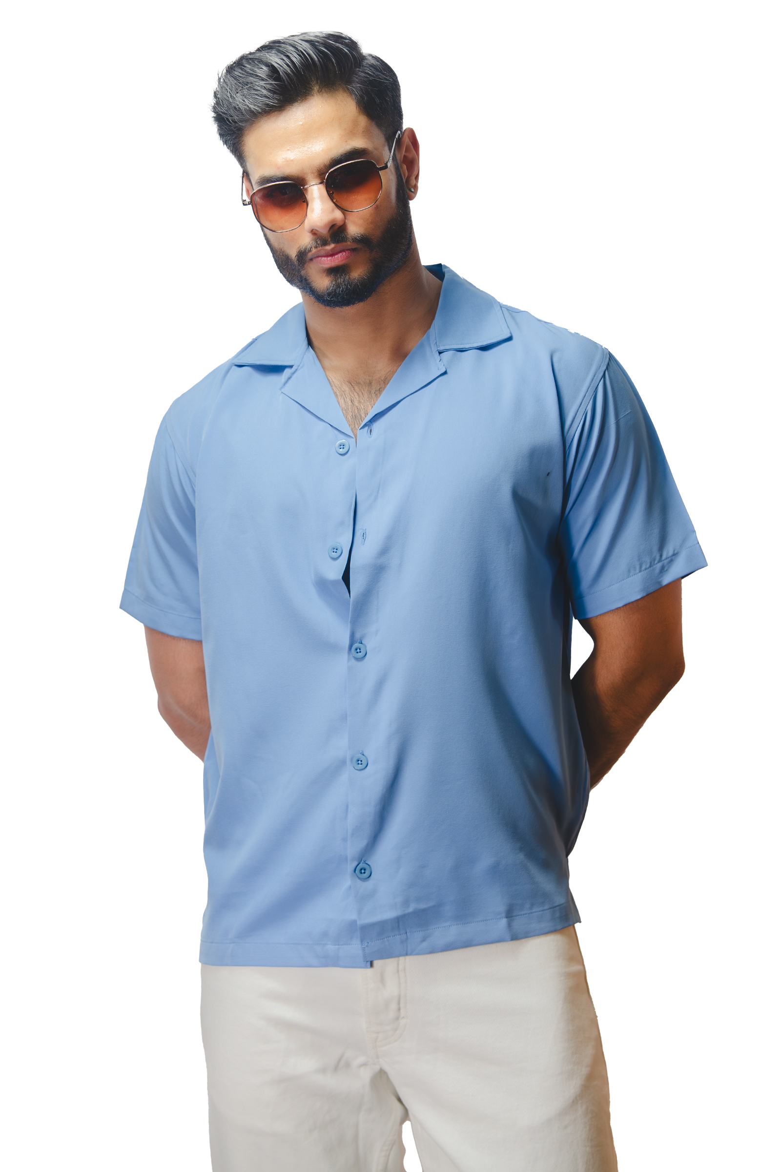Cuban Collar Light Blue Shirt