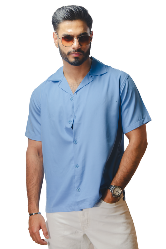 Cuban Collar Light Blue Shirt