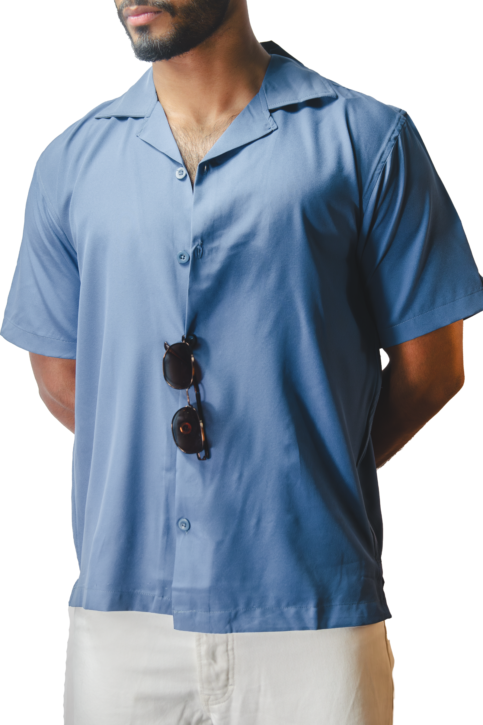Cuban Collar Light Blue Shirt