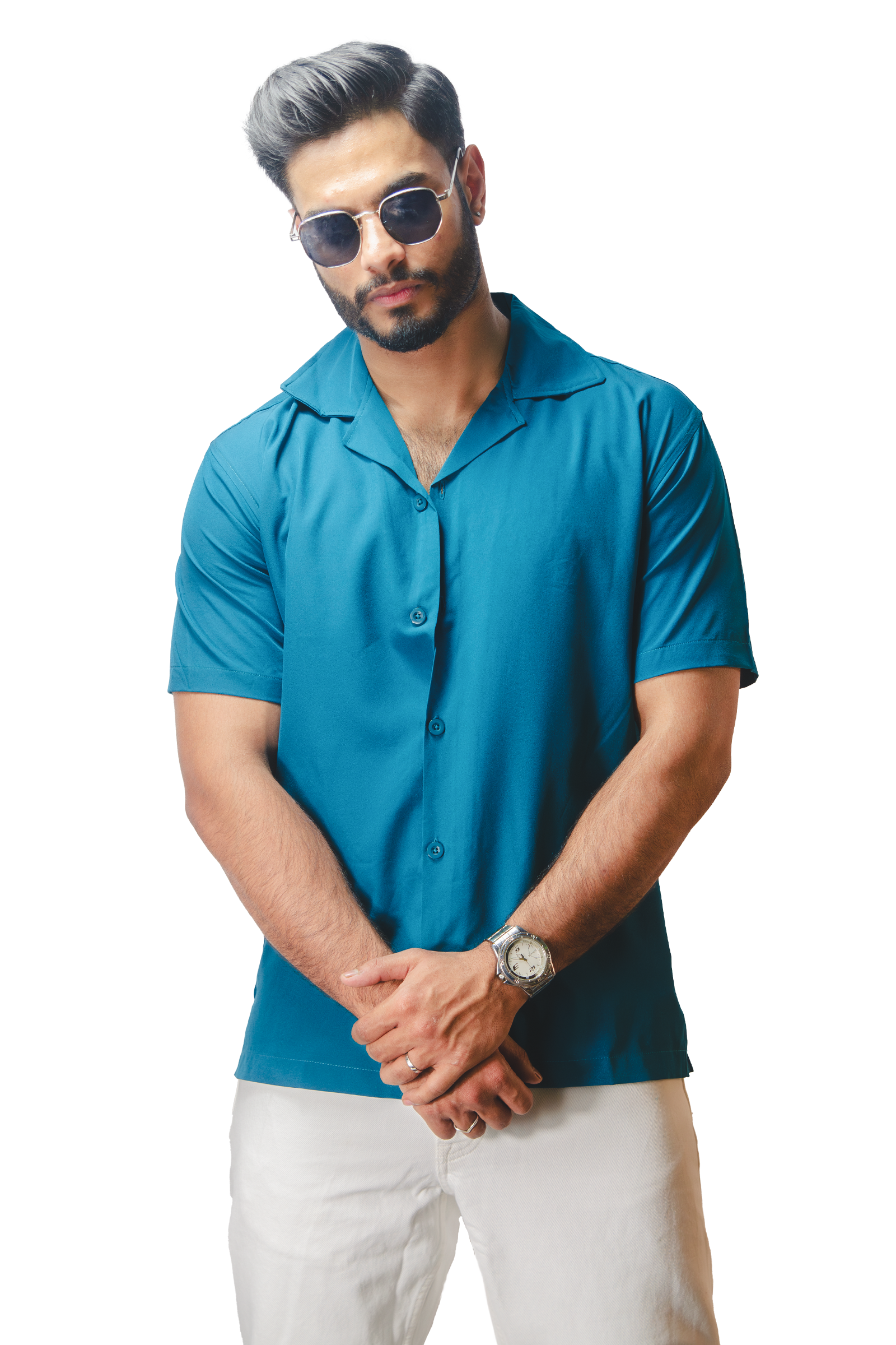 Cuban Collar Turquoise Shirt