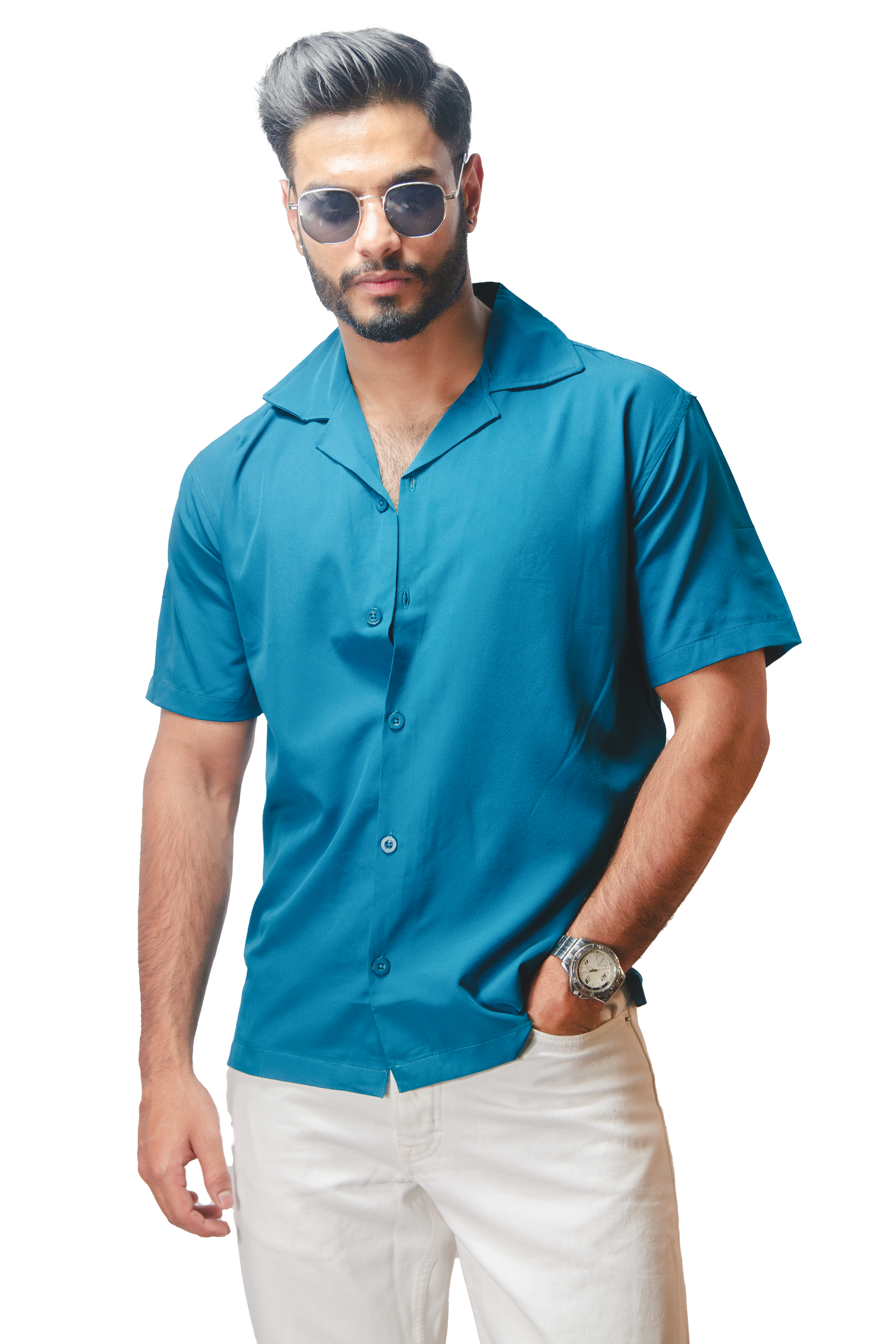 Cuban Collar Turquoise Shirt