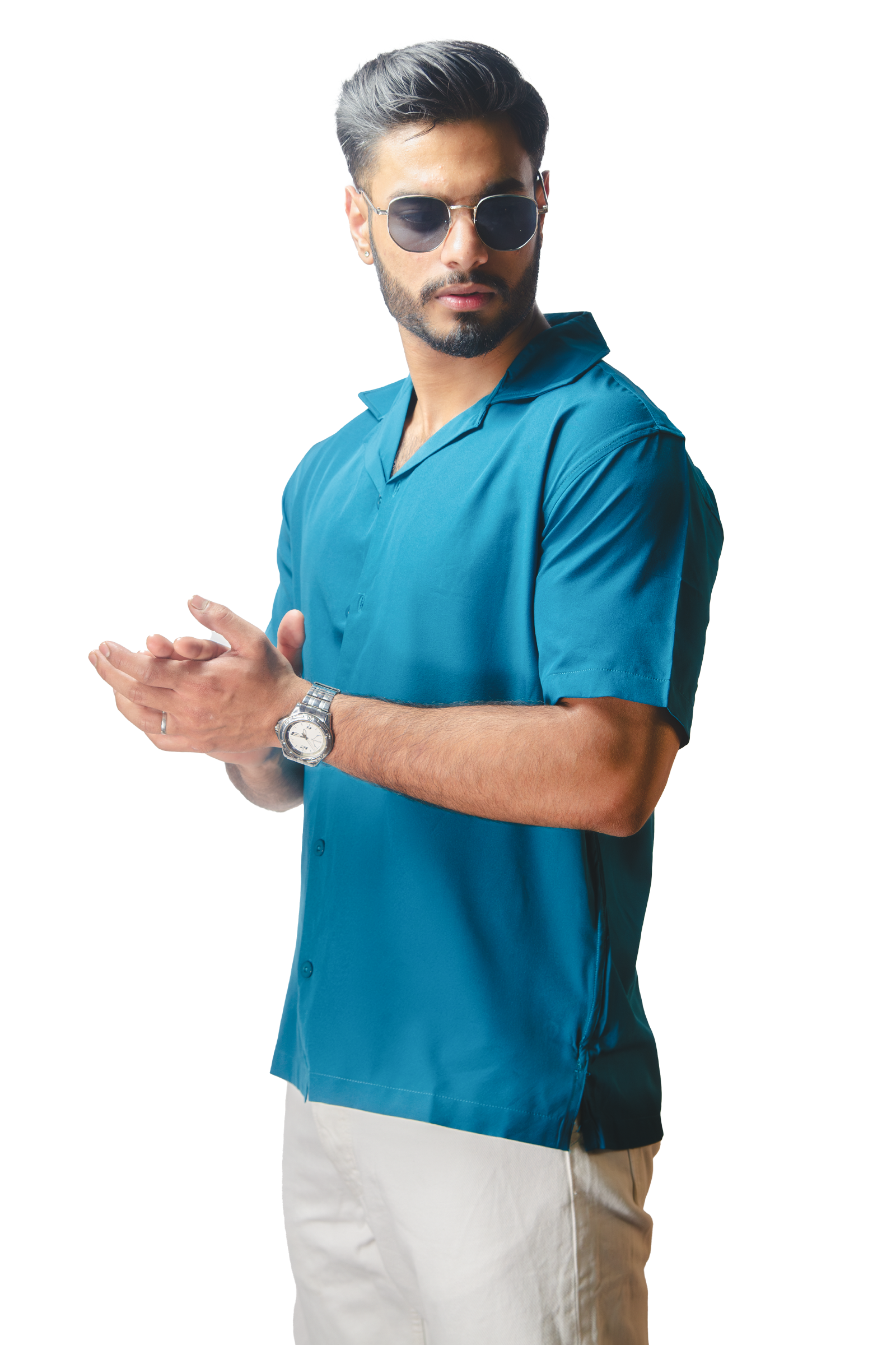 Cuban Collar Turquoise Shirt