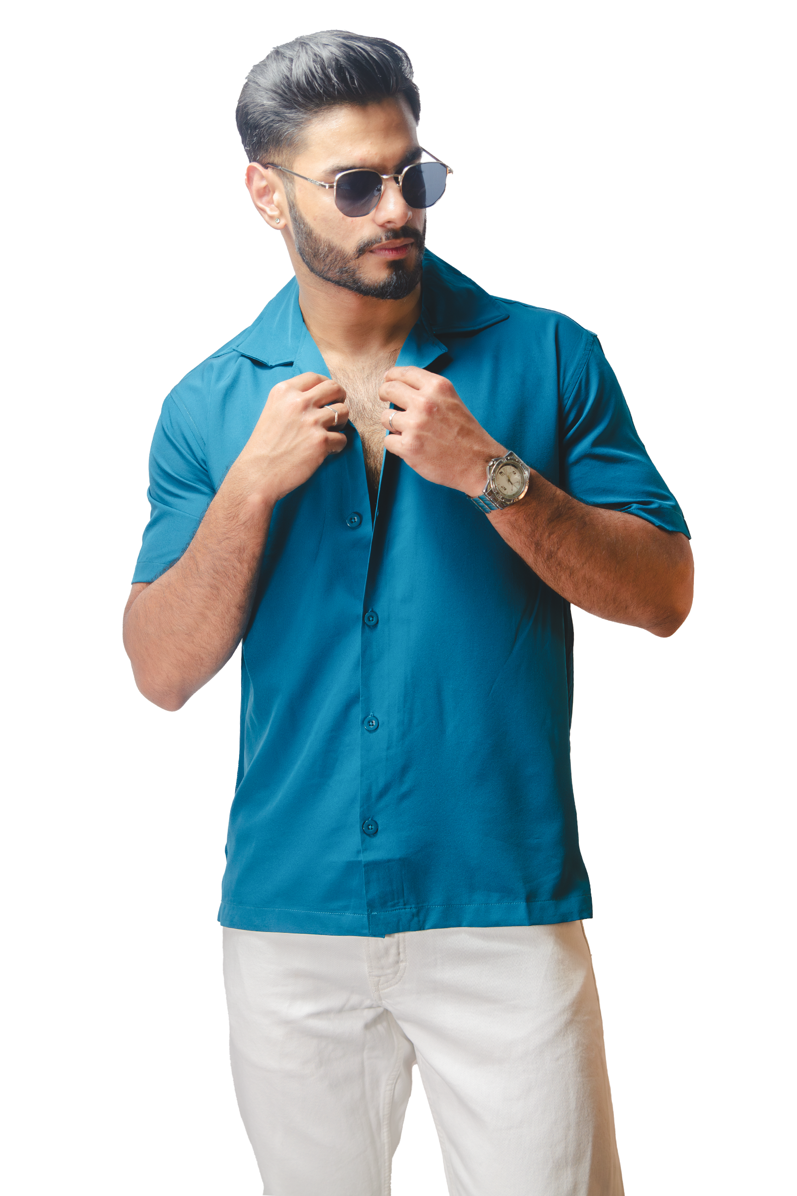 Cuban Collar Turquoise Shirt