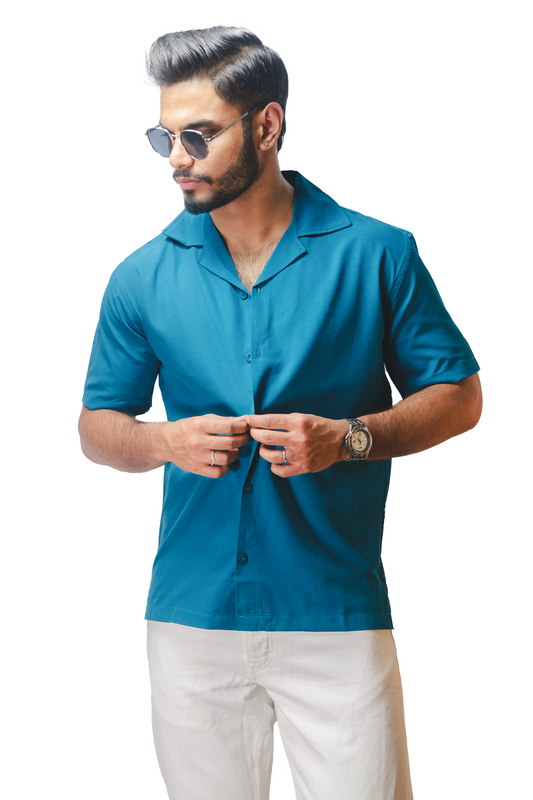 Cuban Collar Turquoise Shirt