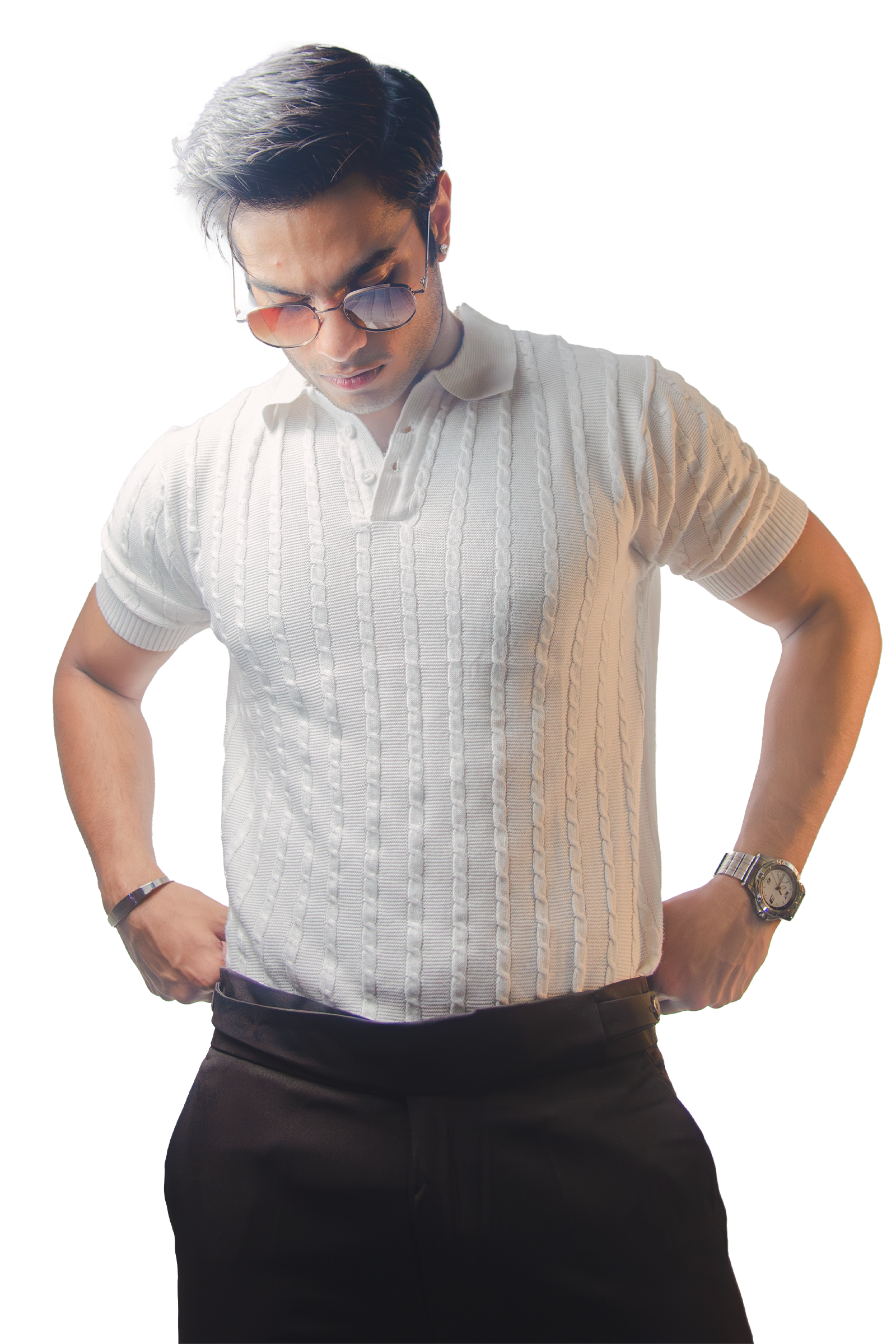 White Knitted Polo T-Shirt