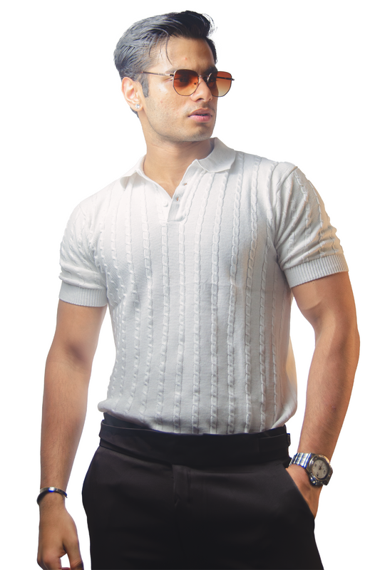 White Knitted Polo T-Shirt
