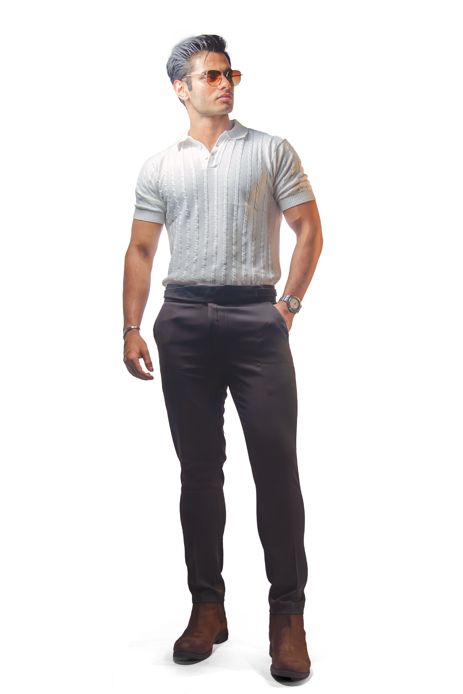 White Knitted Polo T-Shirt