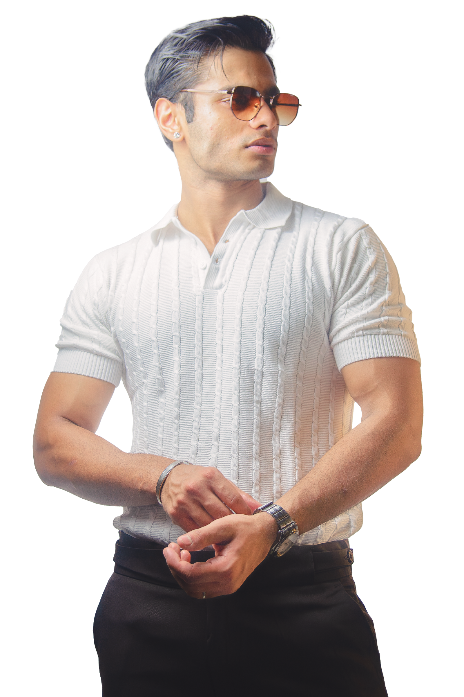White Knitted Polo T-Shirt