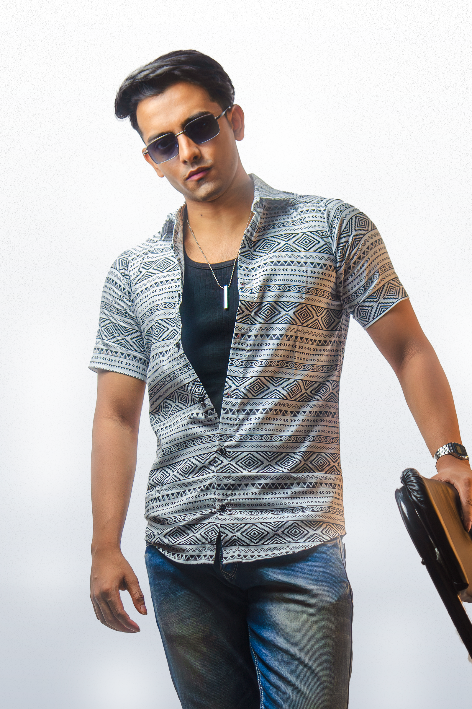 White Abstract Print Shirt
